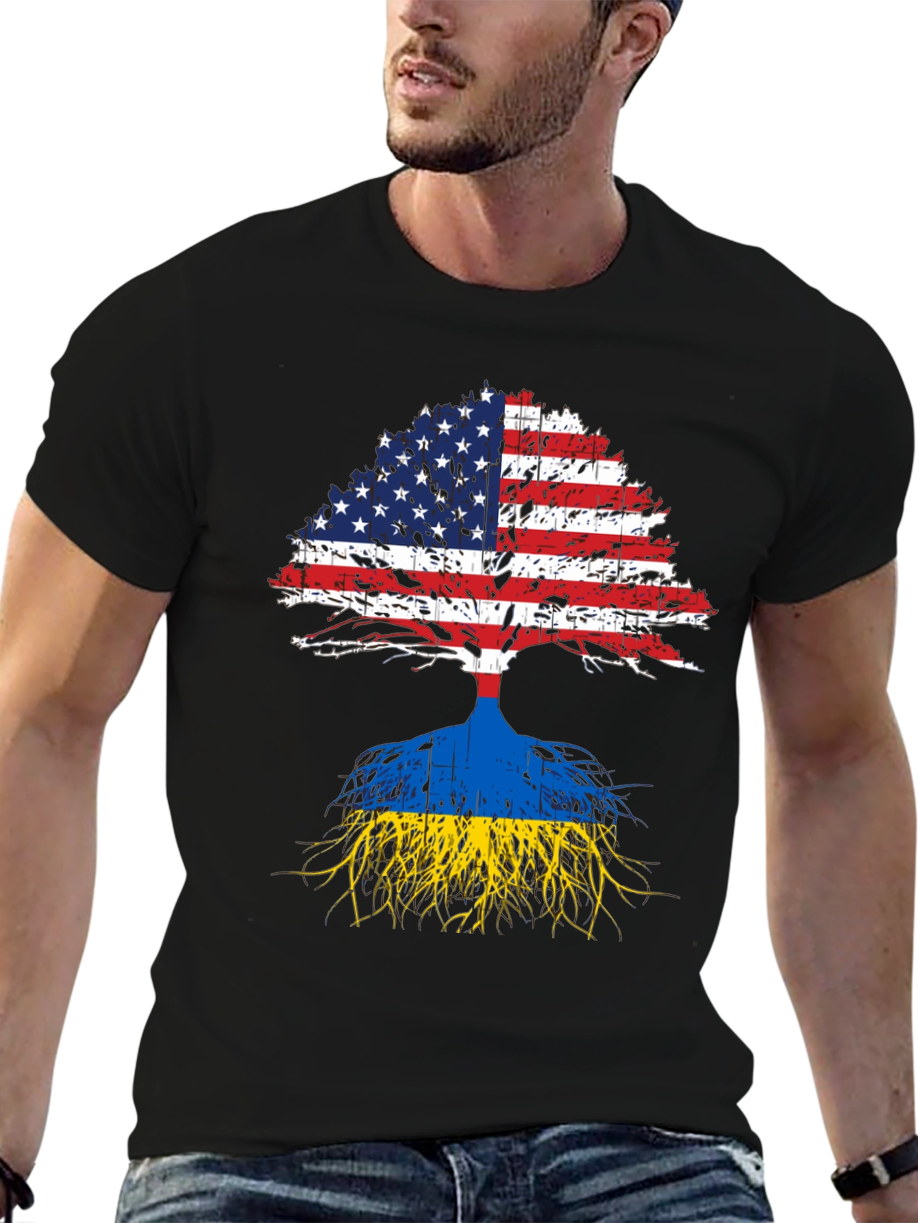 USA and Ukraine Flag Tree T-Shirt