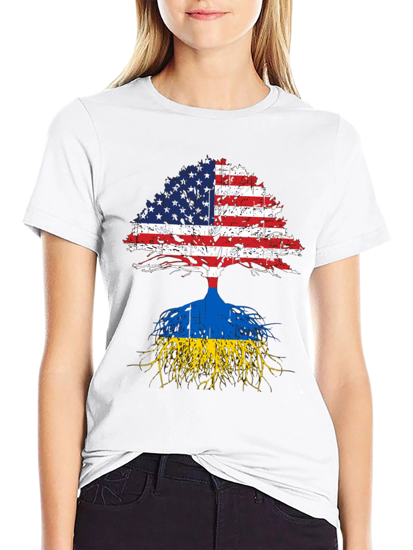 USA and Ukraine Flag Tree T-Shirt