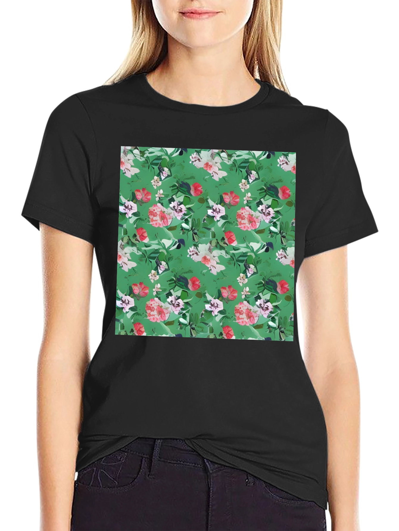 Floral Print Black T-Shirt