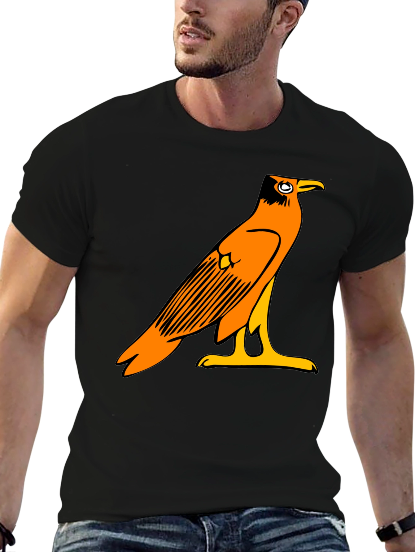 Egyptian Bird Graphic Tee - Black Casual T-Shirt