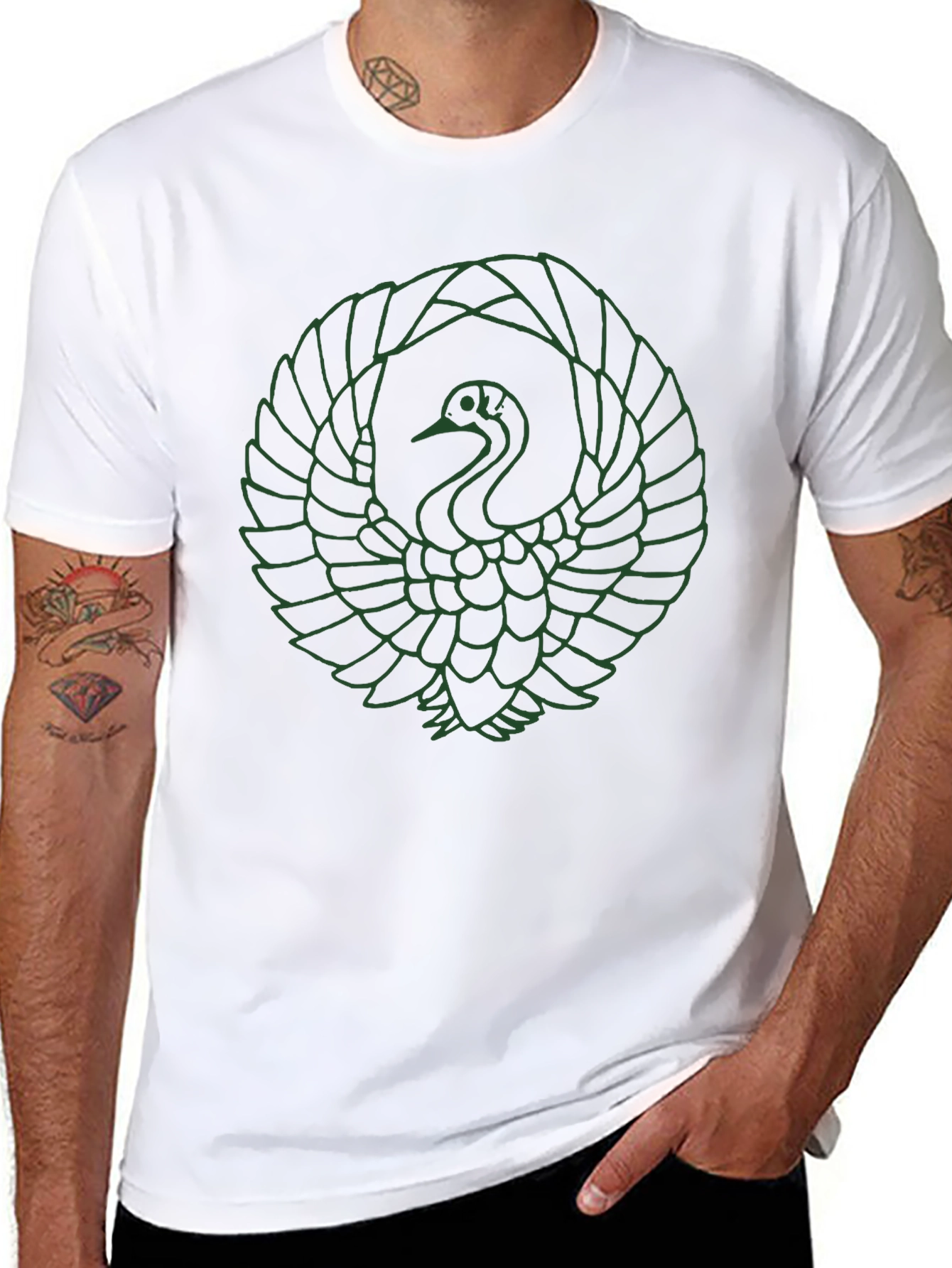 Green Crane Graphic Black T-Shirt