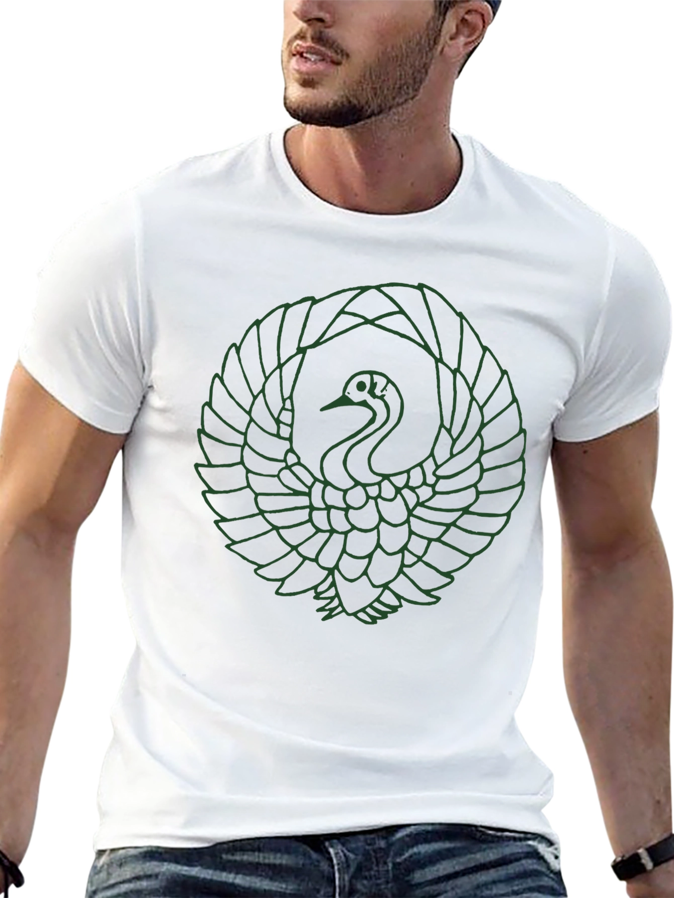 Green Crane Graphic Black T-Shirt