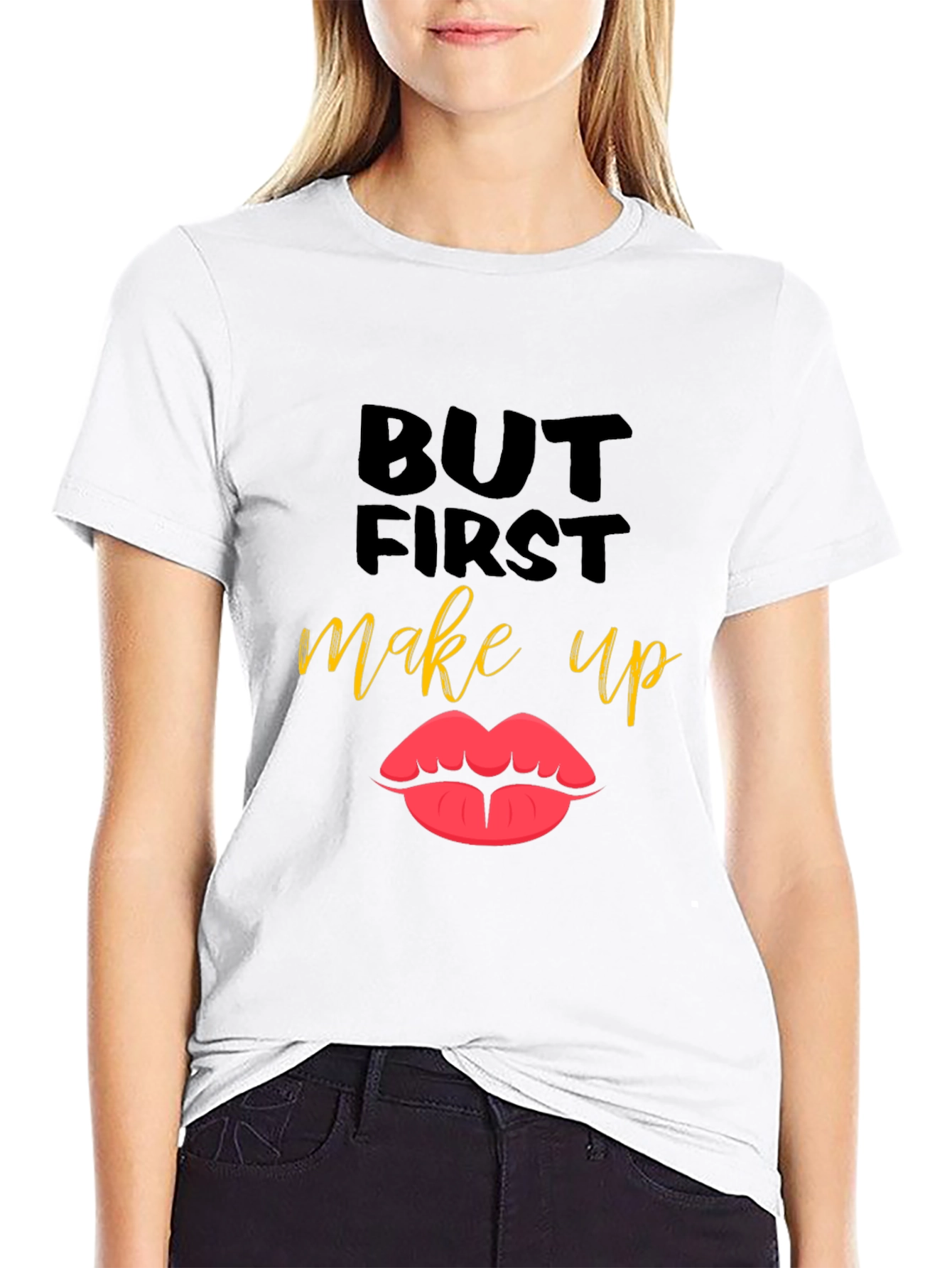 But First Makeup T-Shirt Lips Graphic Tee