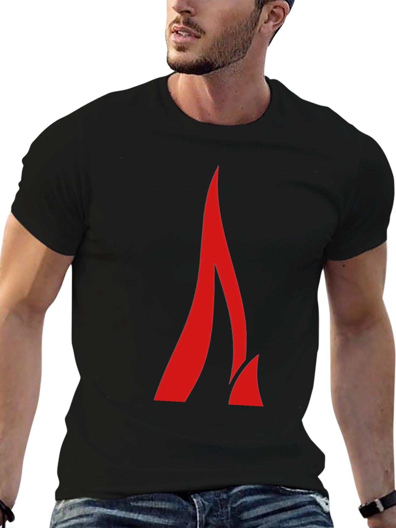Modern Red Flame Graphic Black T-Shirt