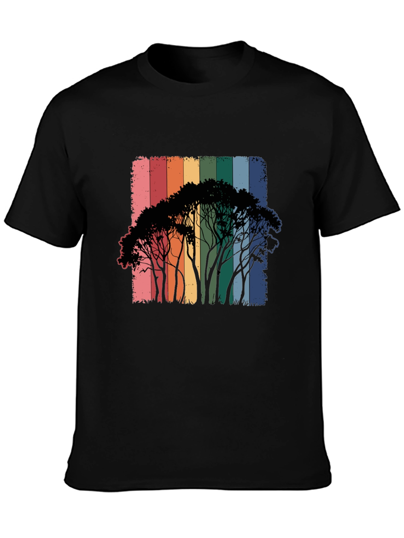 Rainbow Trees Black T-Shirt