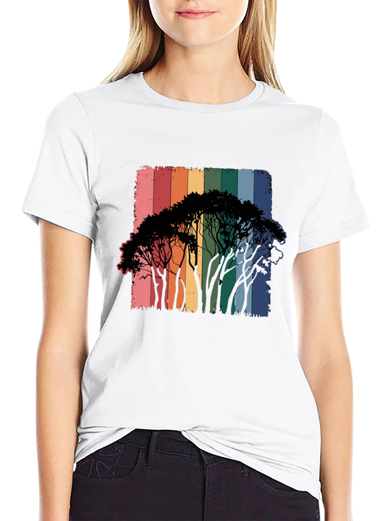 Rainbow Trees Black T-Shirt