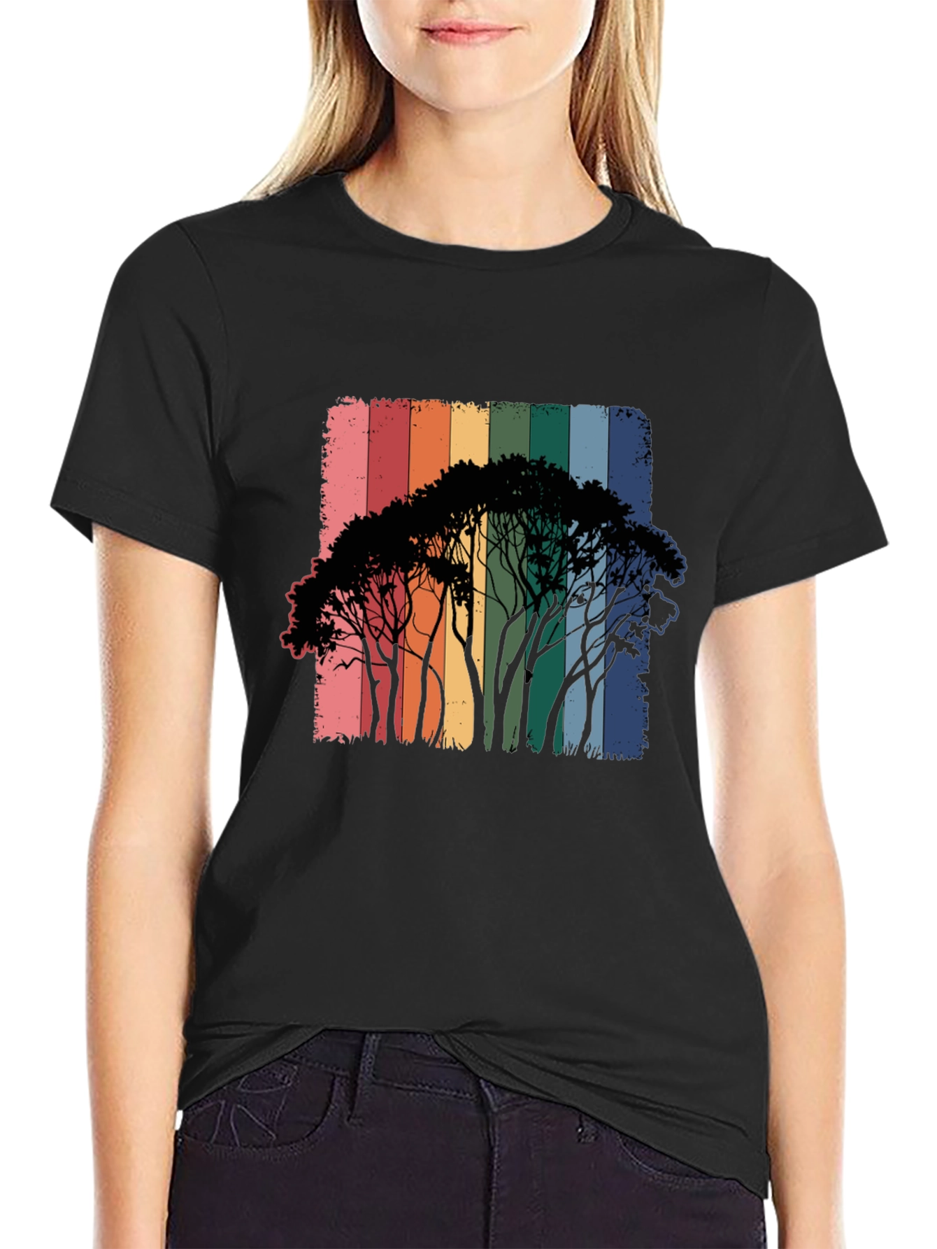 Rainbow Trees Black T-Shirt