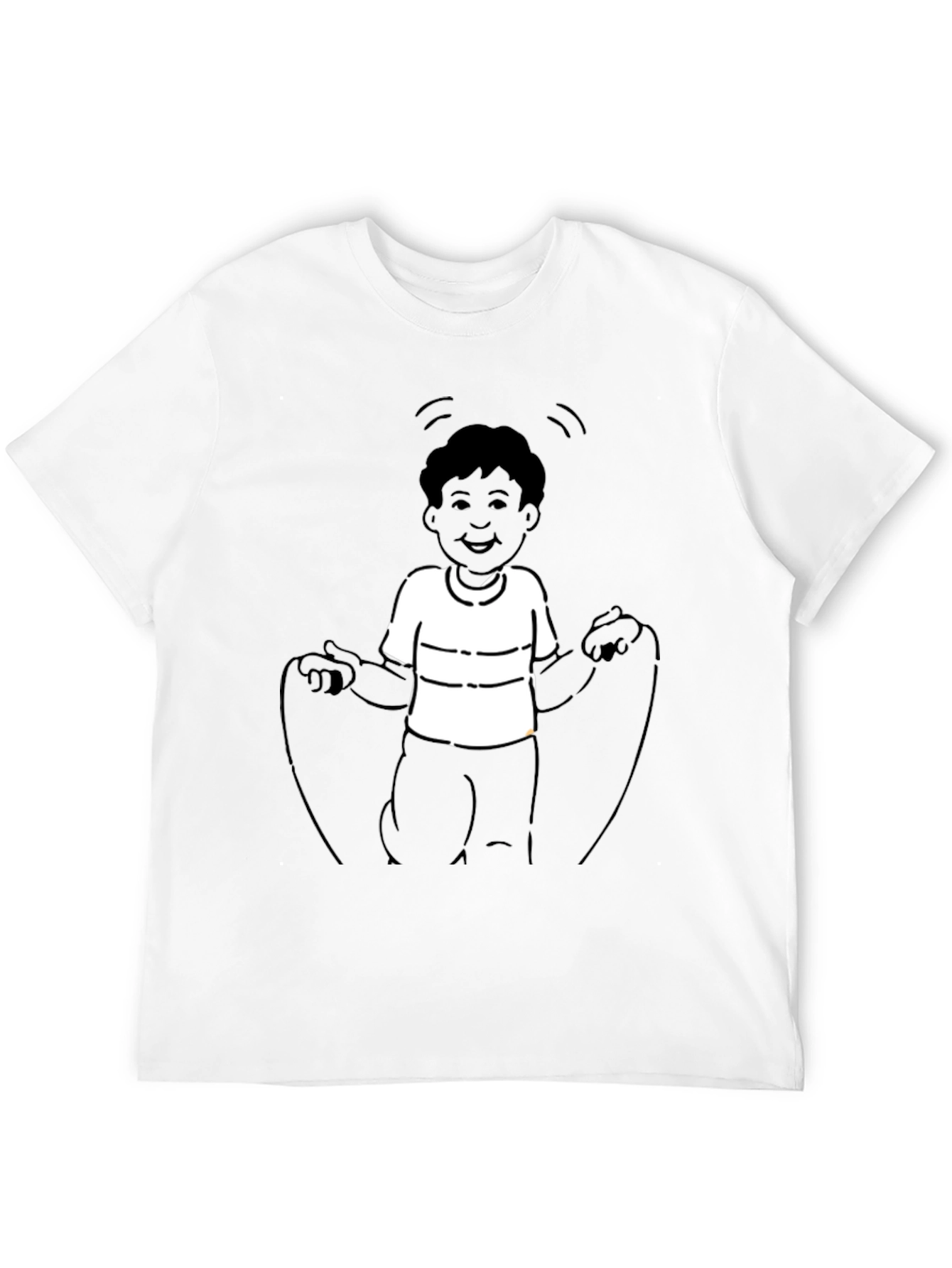 Mans Black T-Shirt with Boy Jumping Rope Design