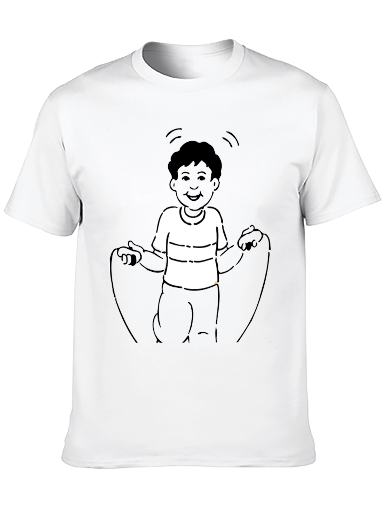 Mans Black T-Shirt with Boy Jumping Rope Design