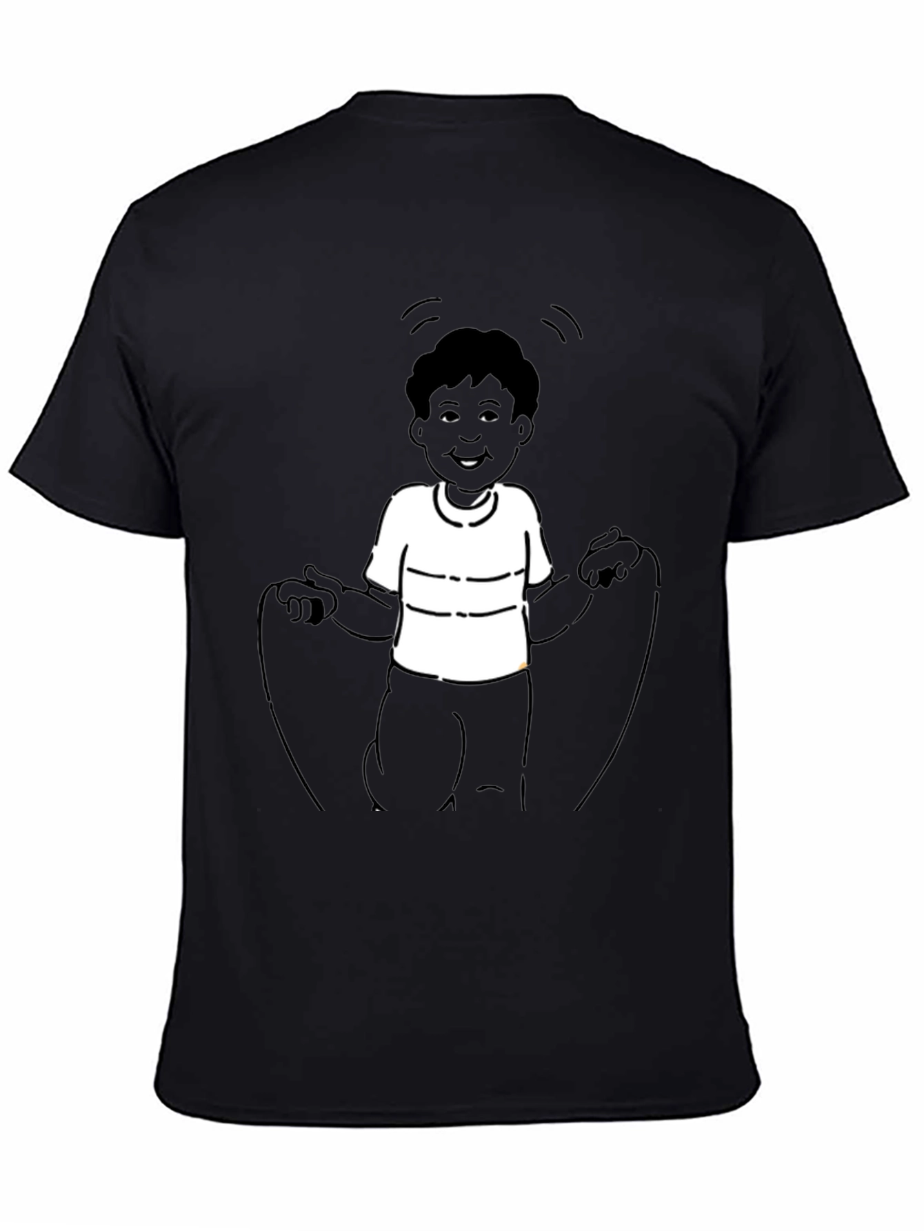 Mans Black T-Shirt with Boy Jumping Rope Design