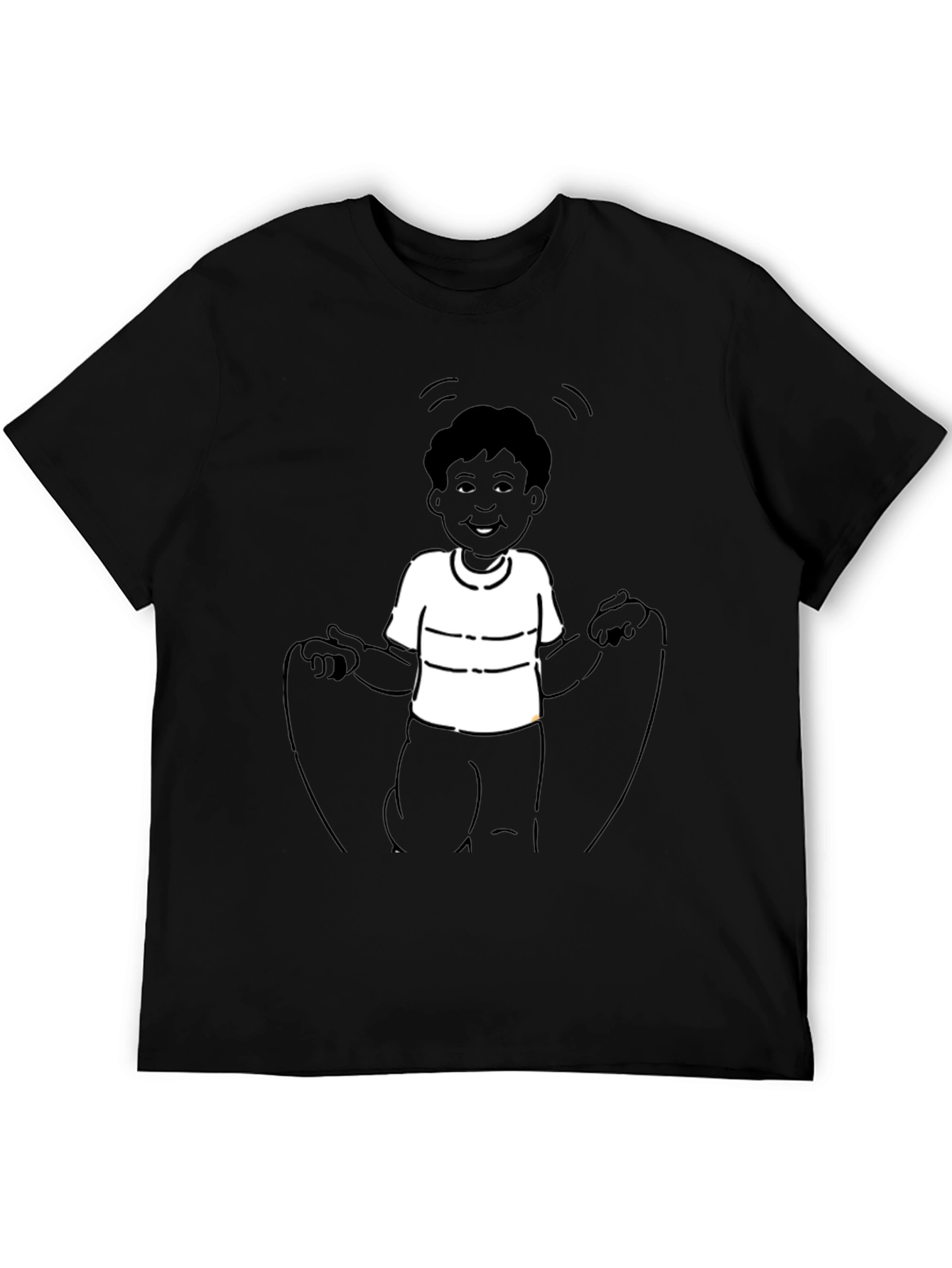 Mans Black T-Shirt with Boy Jumping Rope Design