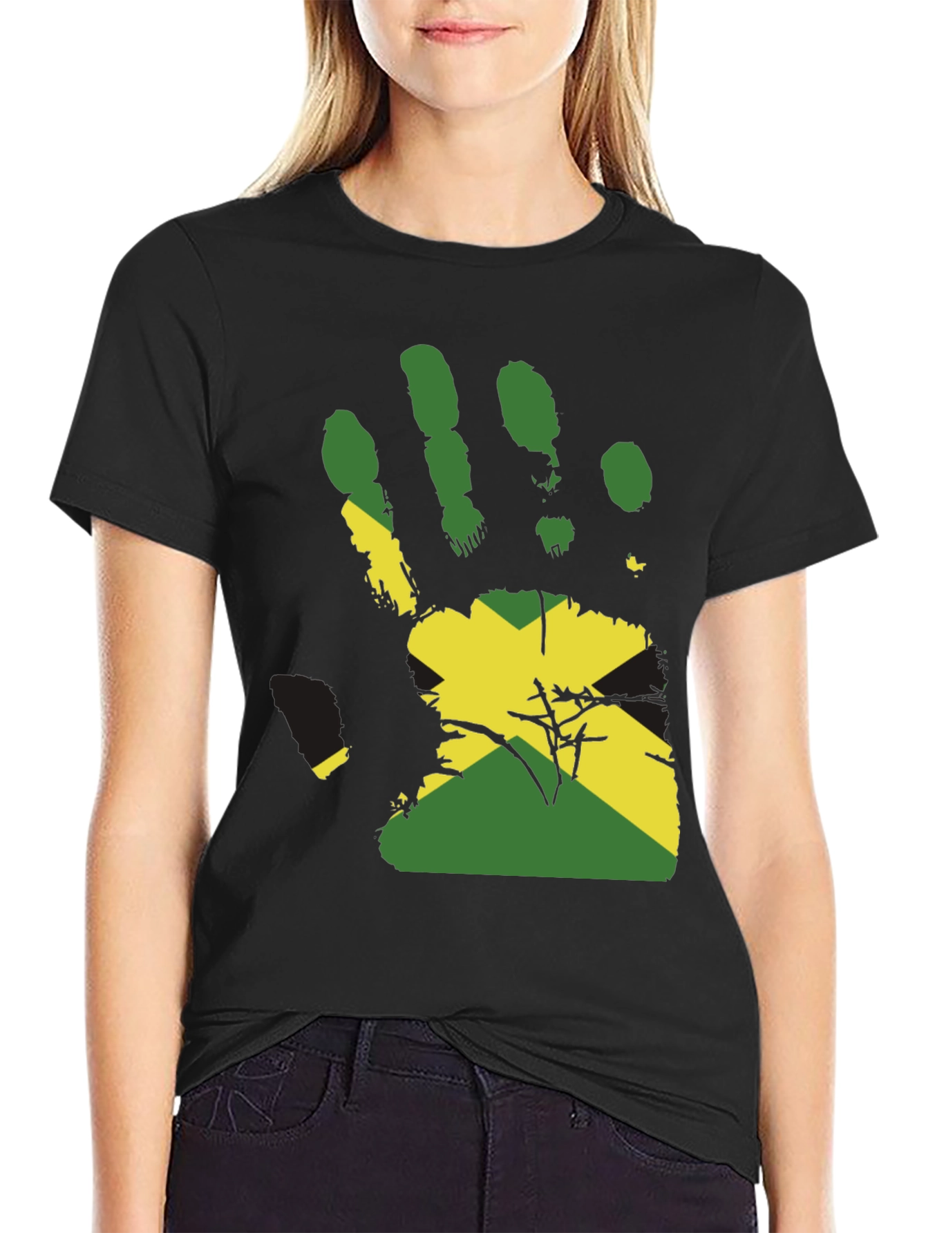 Jamaican Flag Handprint Graphic Tee - Black