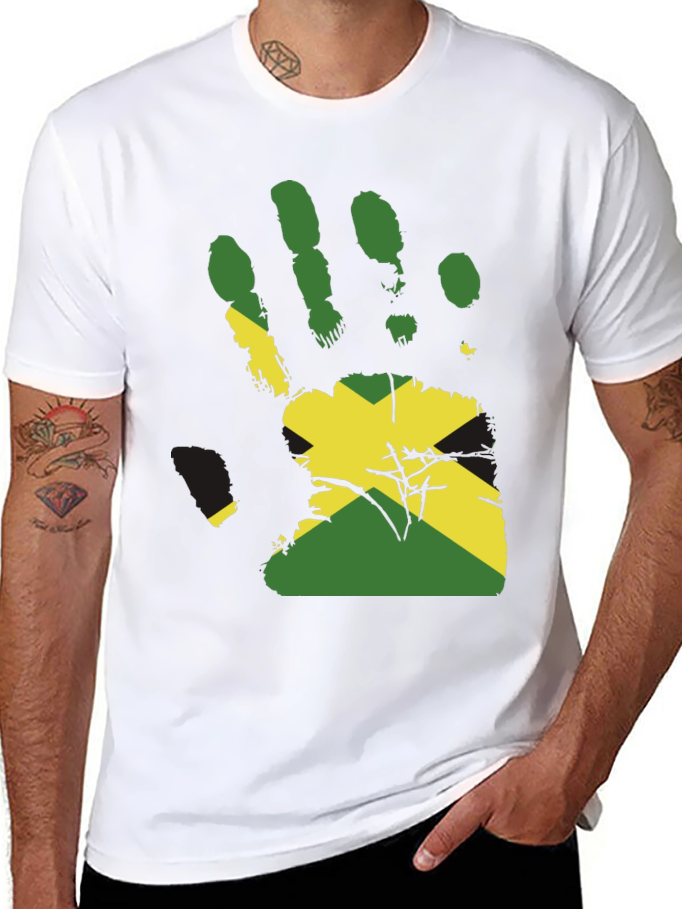 Jamaican Flag Handprint Graphic Tee - Black