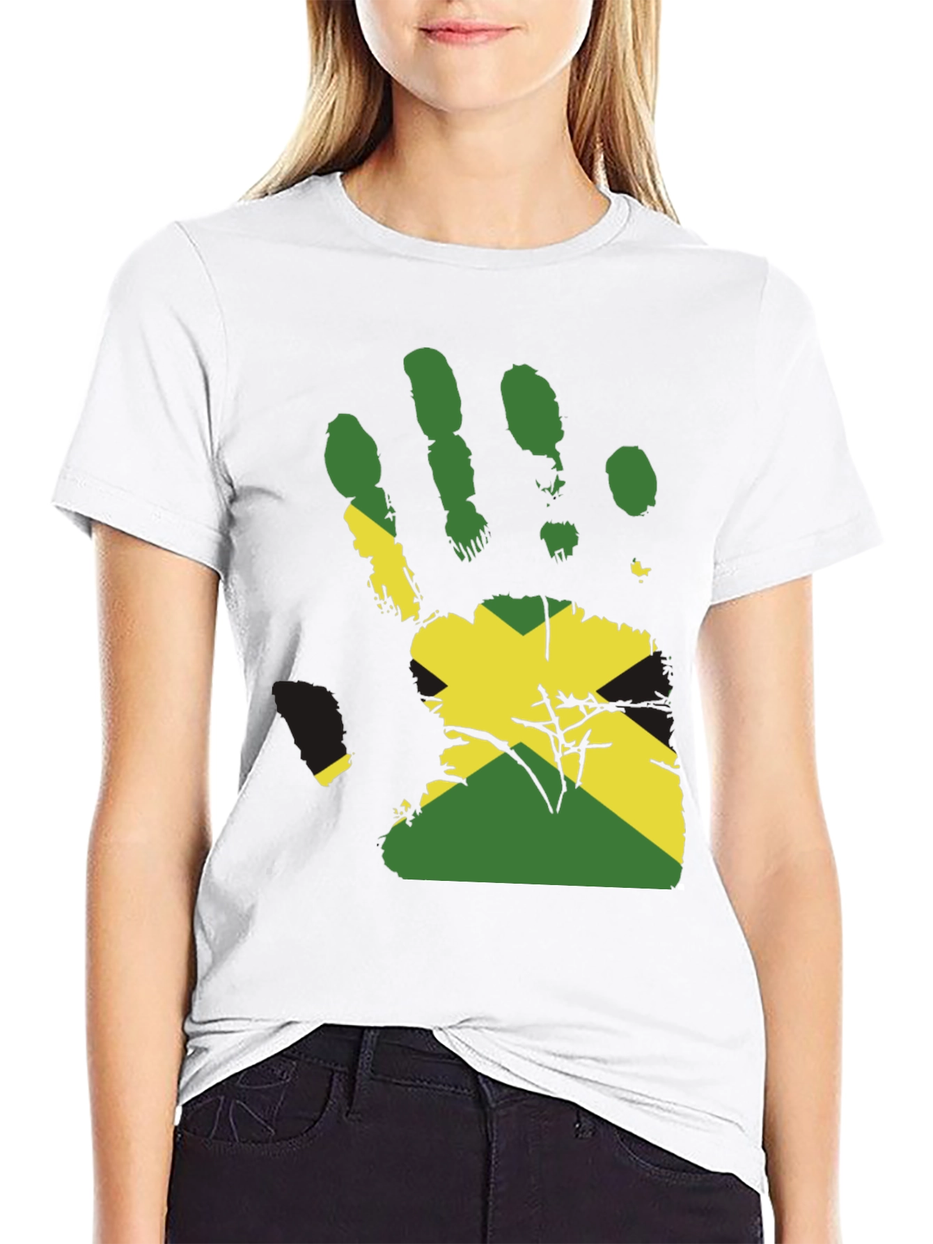 Jamaican Flag Handprint Graphic Tee - Black