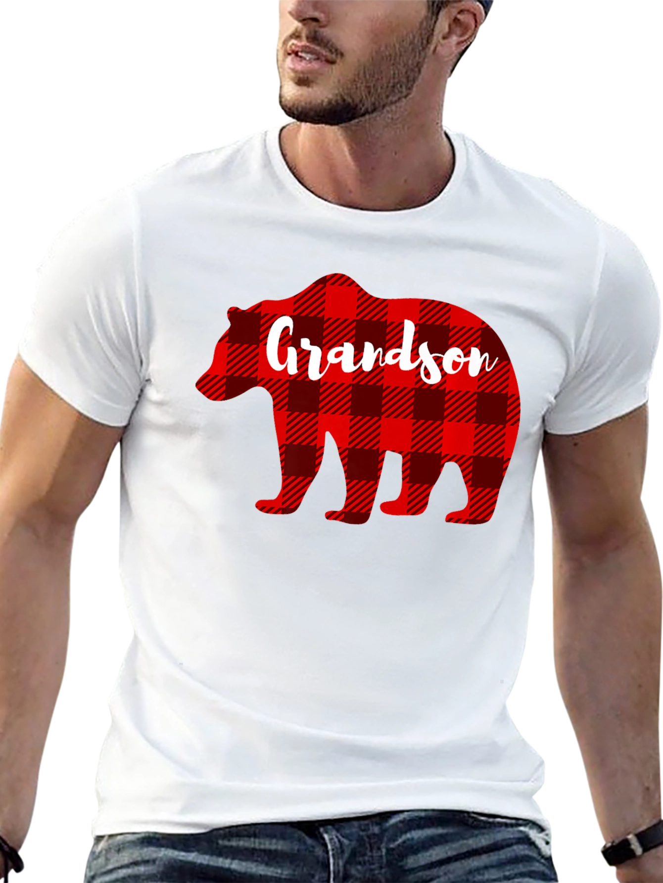 Grandson Bear Plaid Graphic T-Shirt