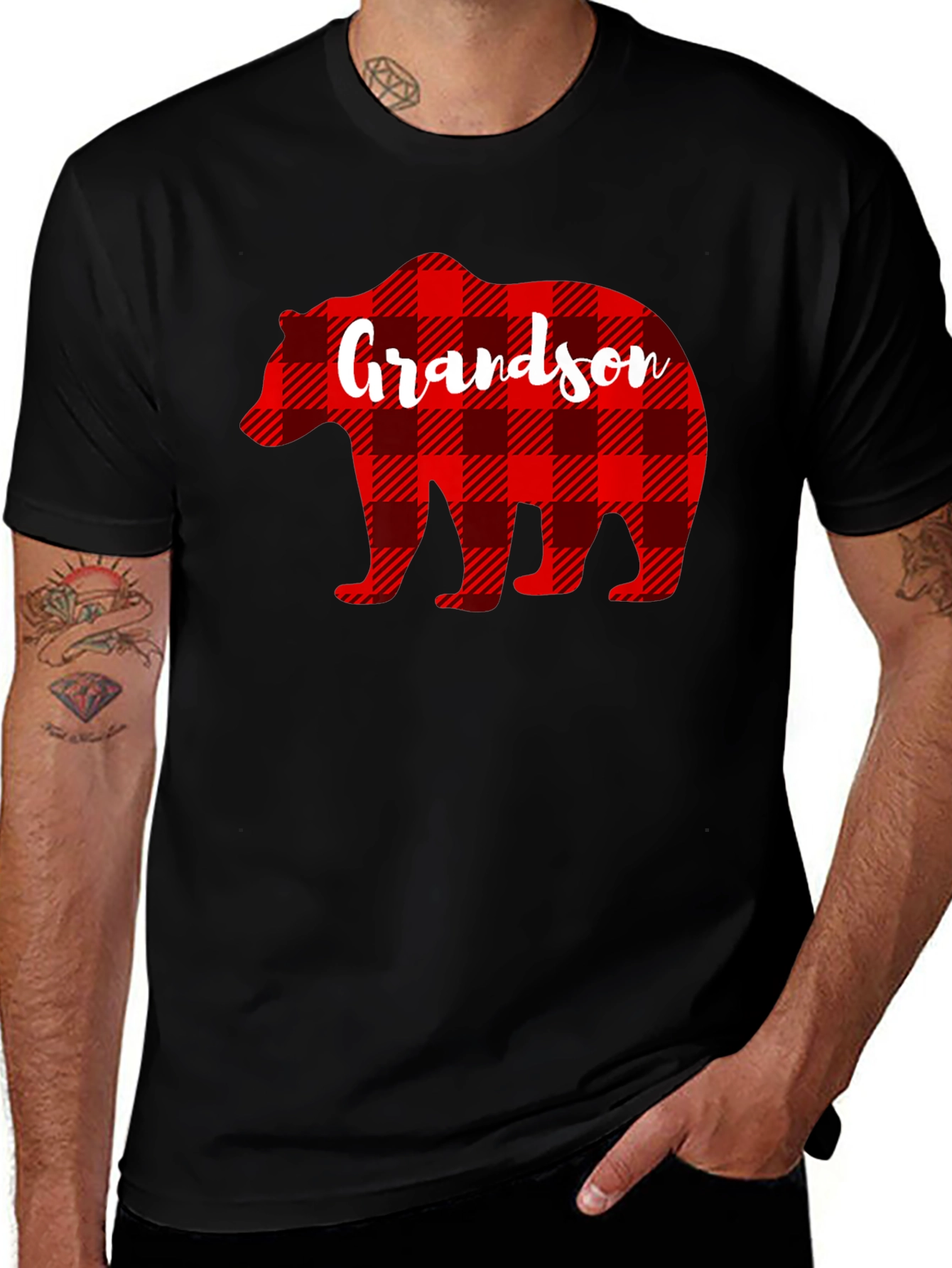 Grandson Bear Plaid Graphic T-Shirt