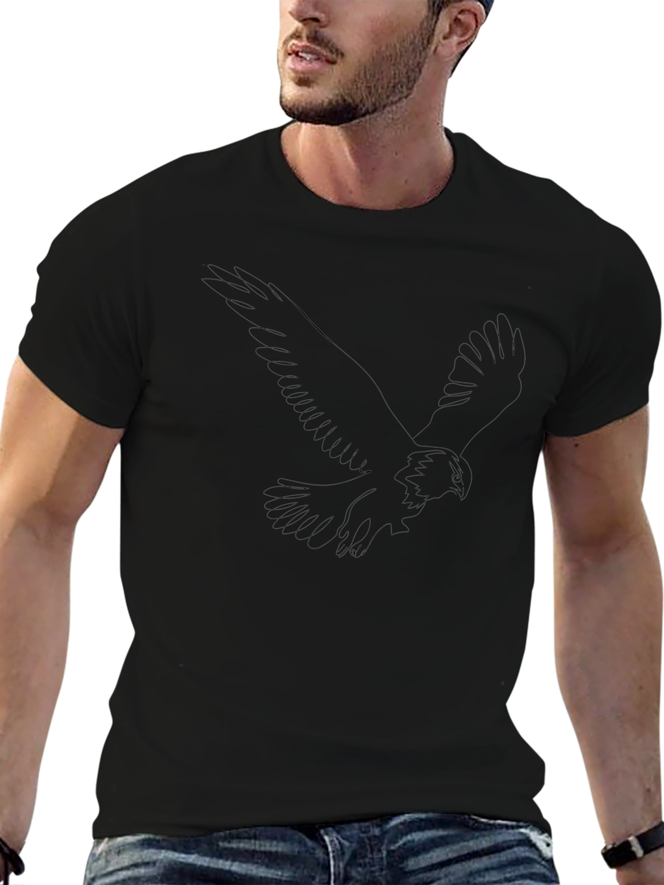 Mens Black T-Shirt with Abstract Eagle Design