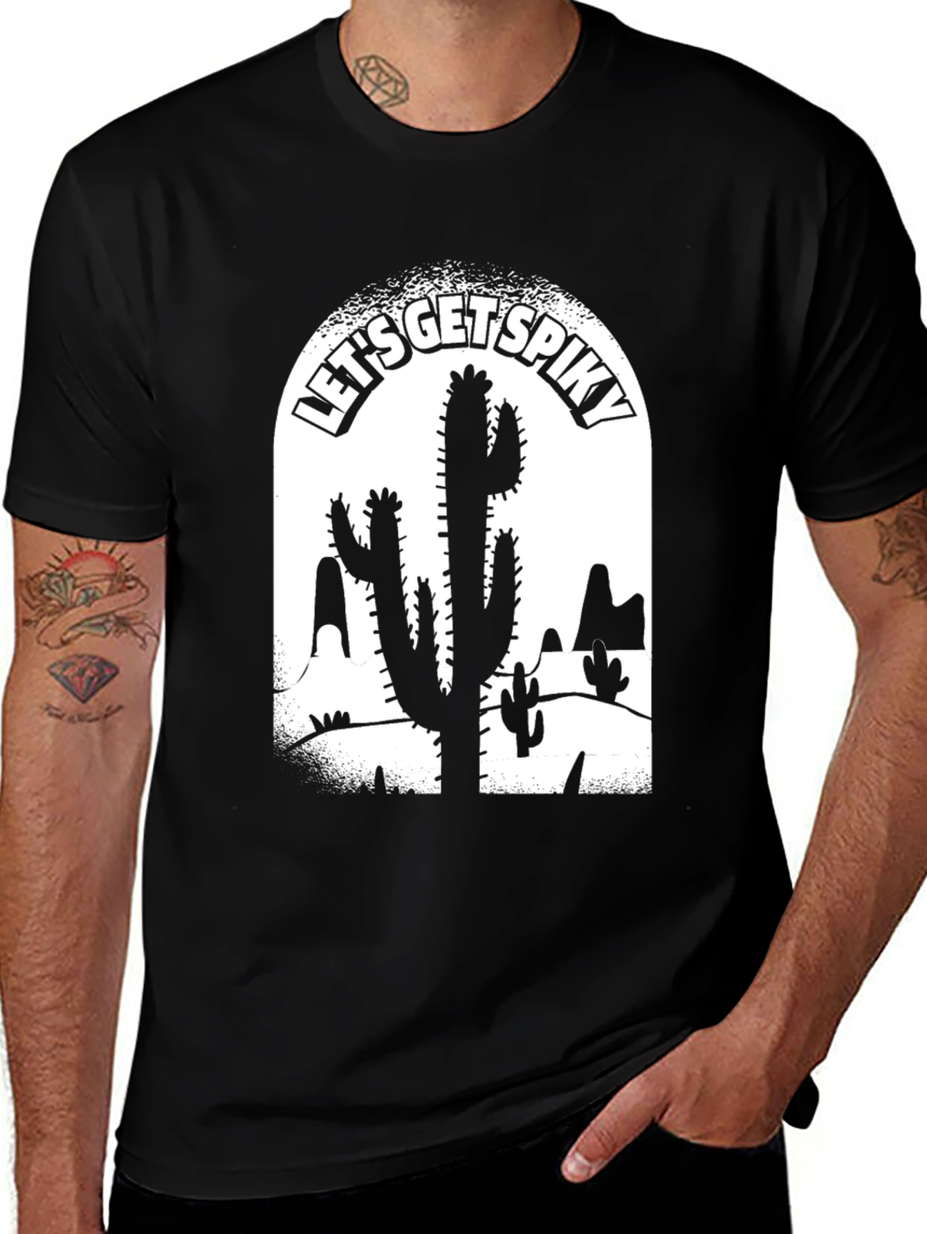 Lets Get Spiky Black Cactus T-Shirt
