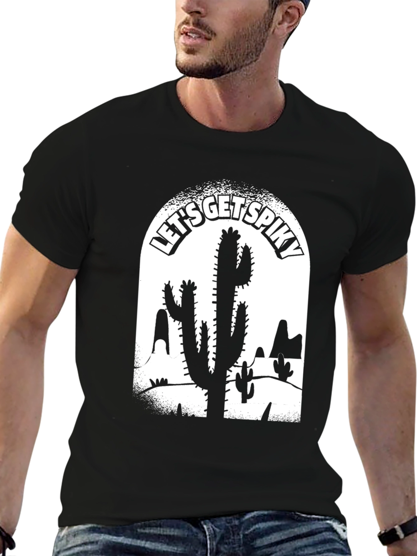Lets Get Spiky Black Cactus T-Shirt