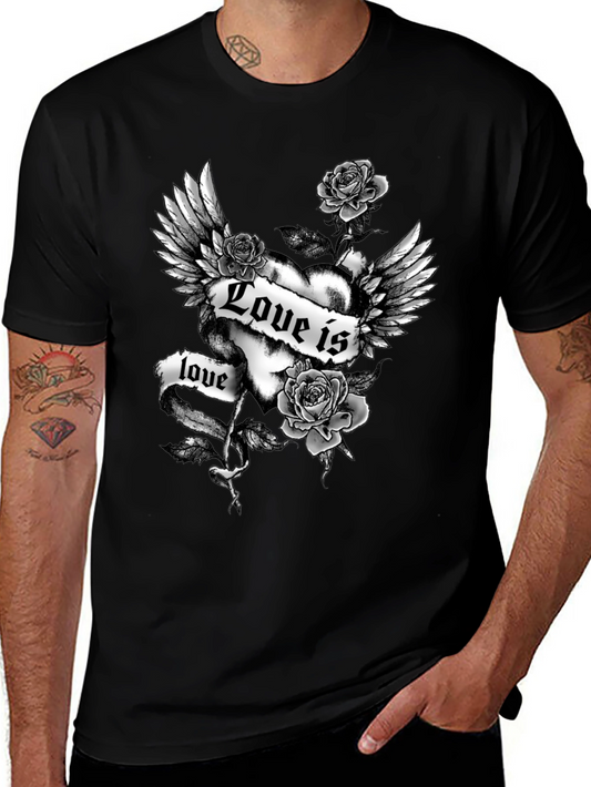Love Is Love Heart & Wings Graphic Tee - Black