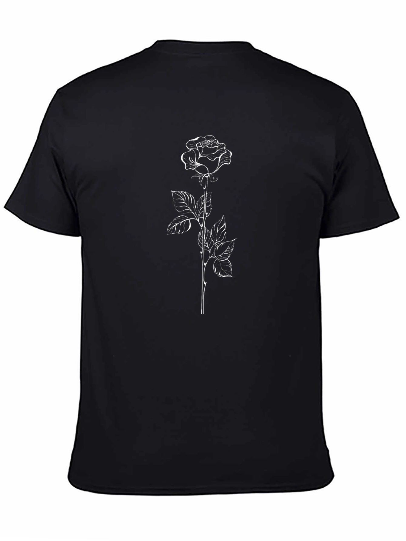 Rose Outline Graphic Tee - Soft Black Cotton Shirt