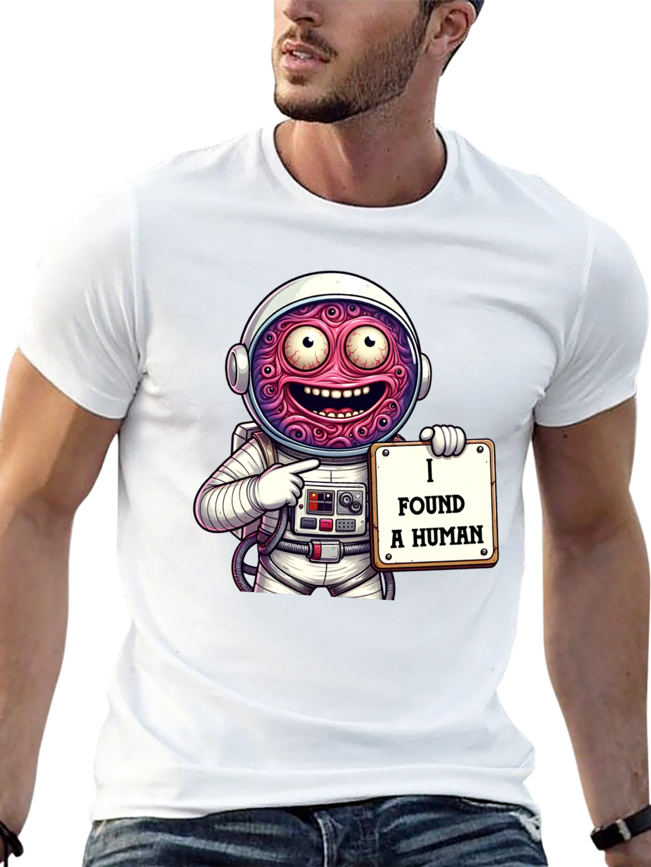 Funny Alien Astronaut I Found A Human Graphic T-Shirt