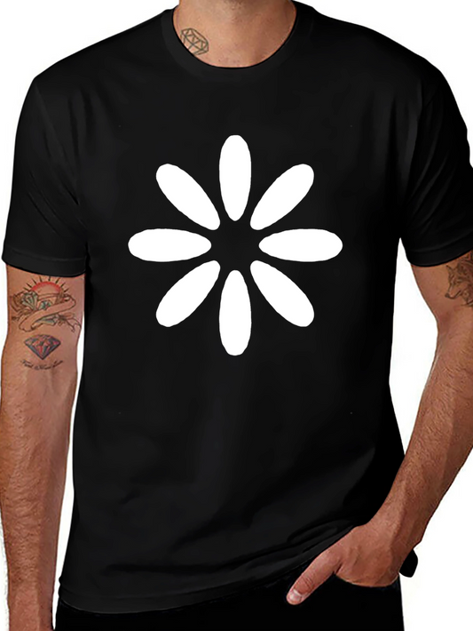 Black T-Shirt with White Flower Design