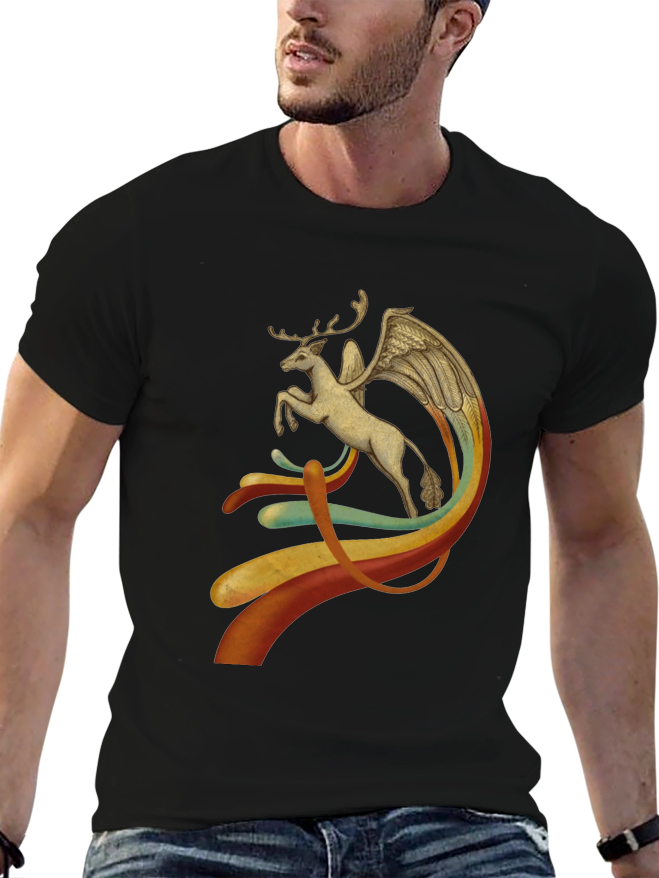 Winged Deer Graphic Black T-Shirt