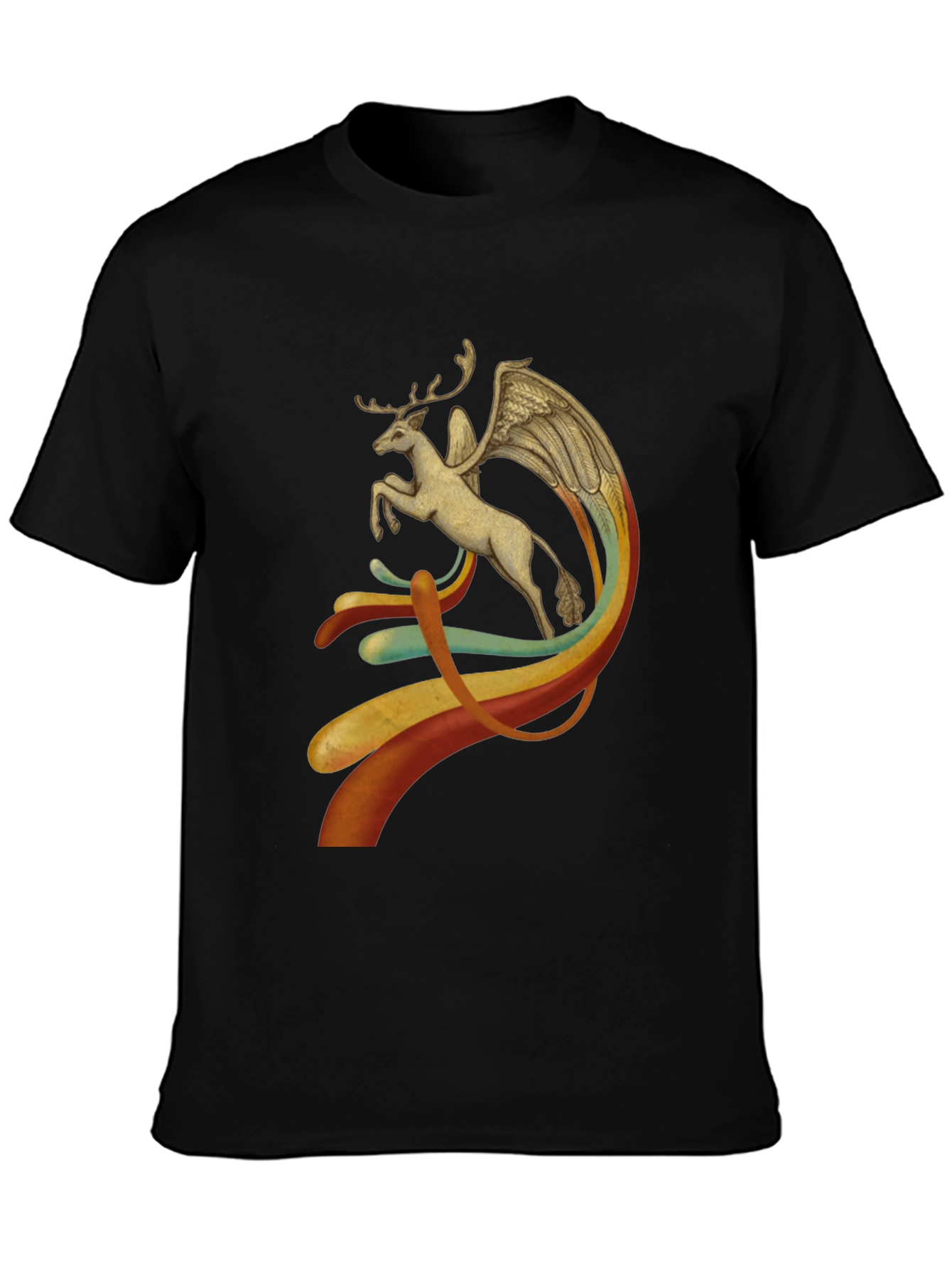 Winged Deer Graphic Black T-Shirt