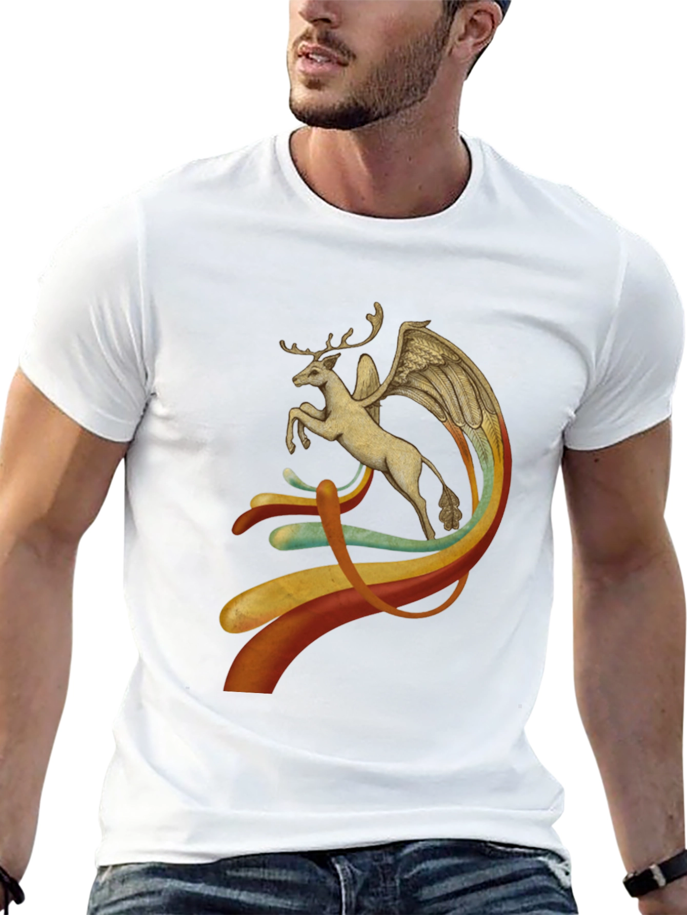 Winged Deer Graphic Black T-Shirt