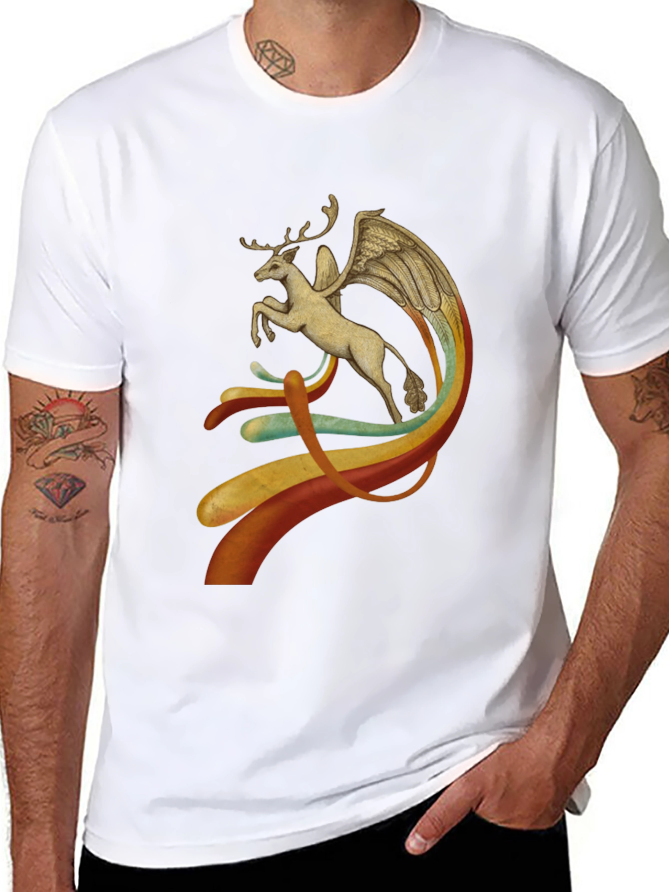 Winged Deer Graphic Black T-Shirt