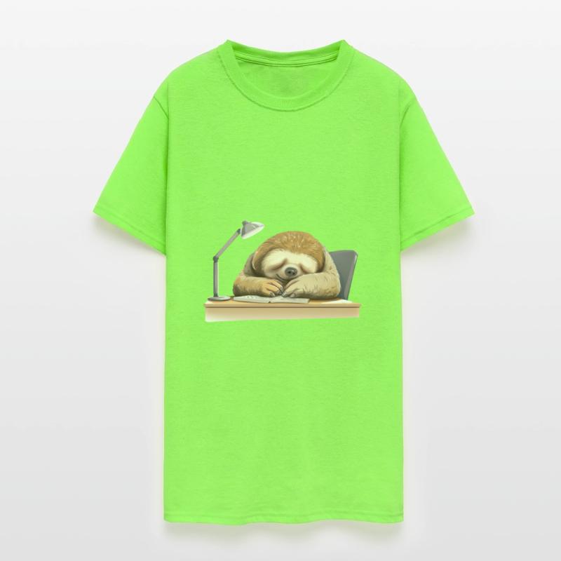 Reading and Sleeping Sloth at Desk, Humorous