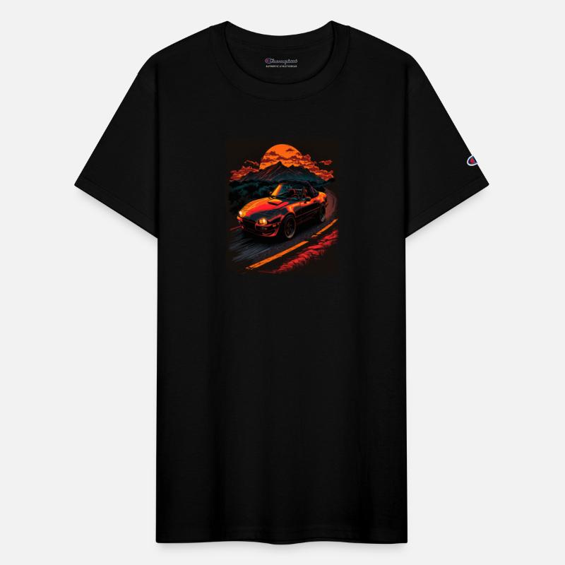 Rising Sun Over Mountain Range with Car