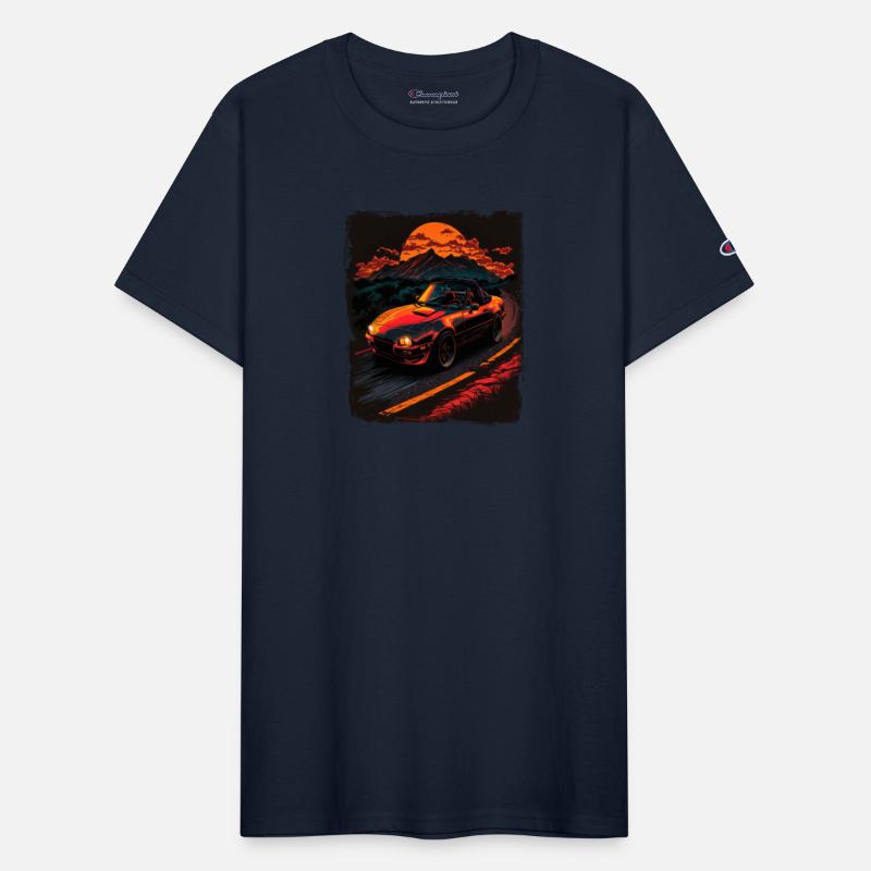 Rising Sun Over Mountain Range with Car