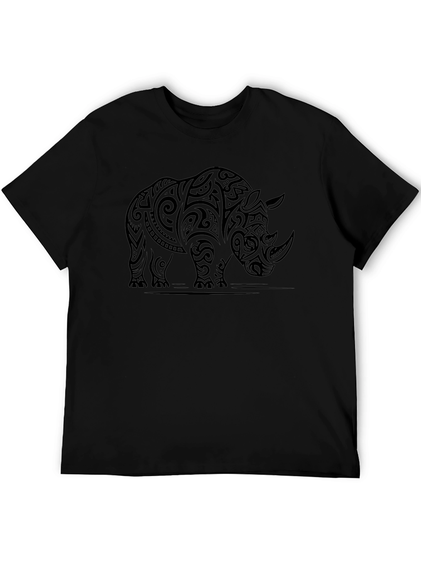 Tribal Rhino Graphic Tee - Mens Black T-Shirt