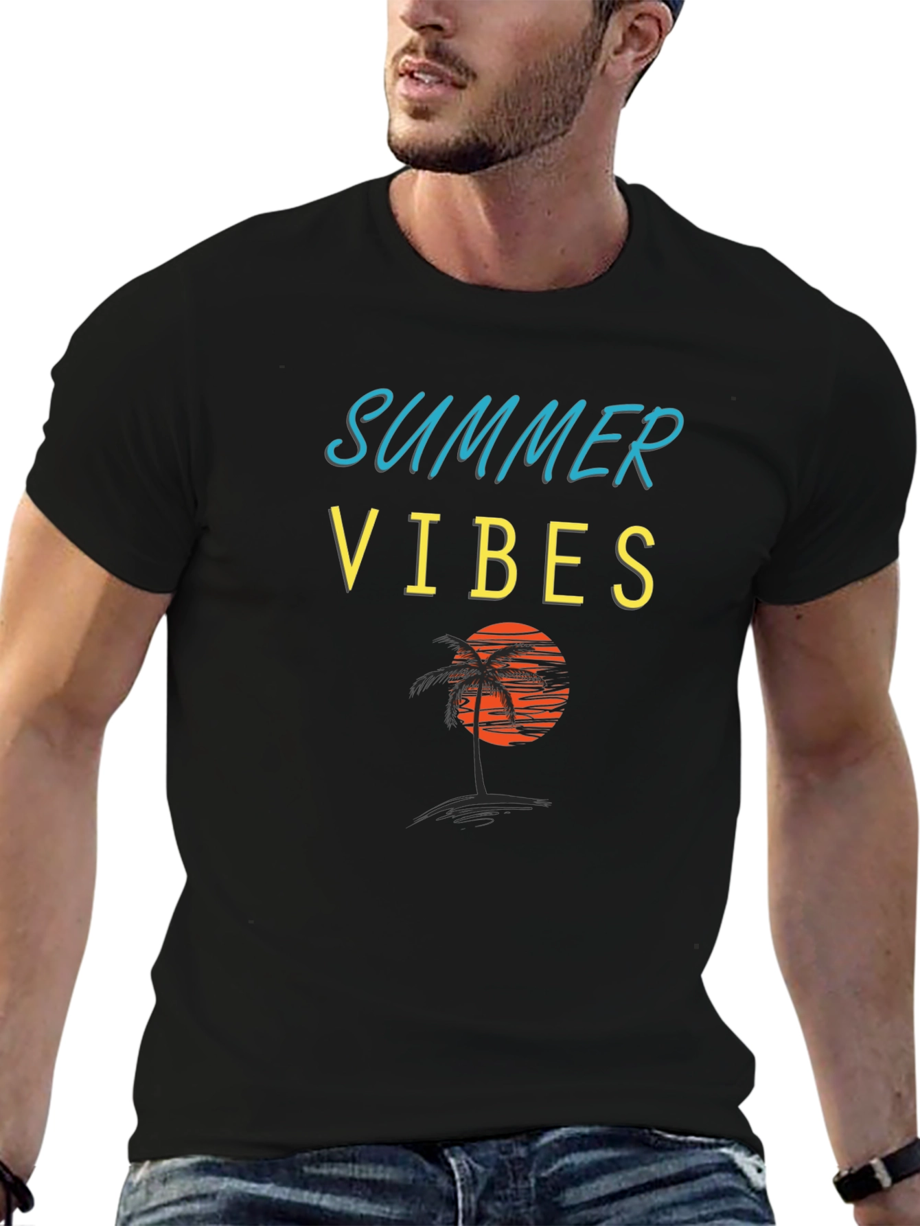 Summer Vibes Graphic T-Shirt - Tropical Beach Design