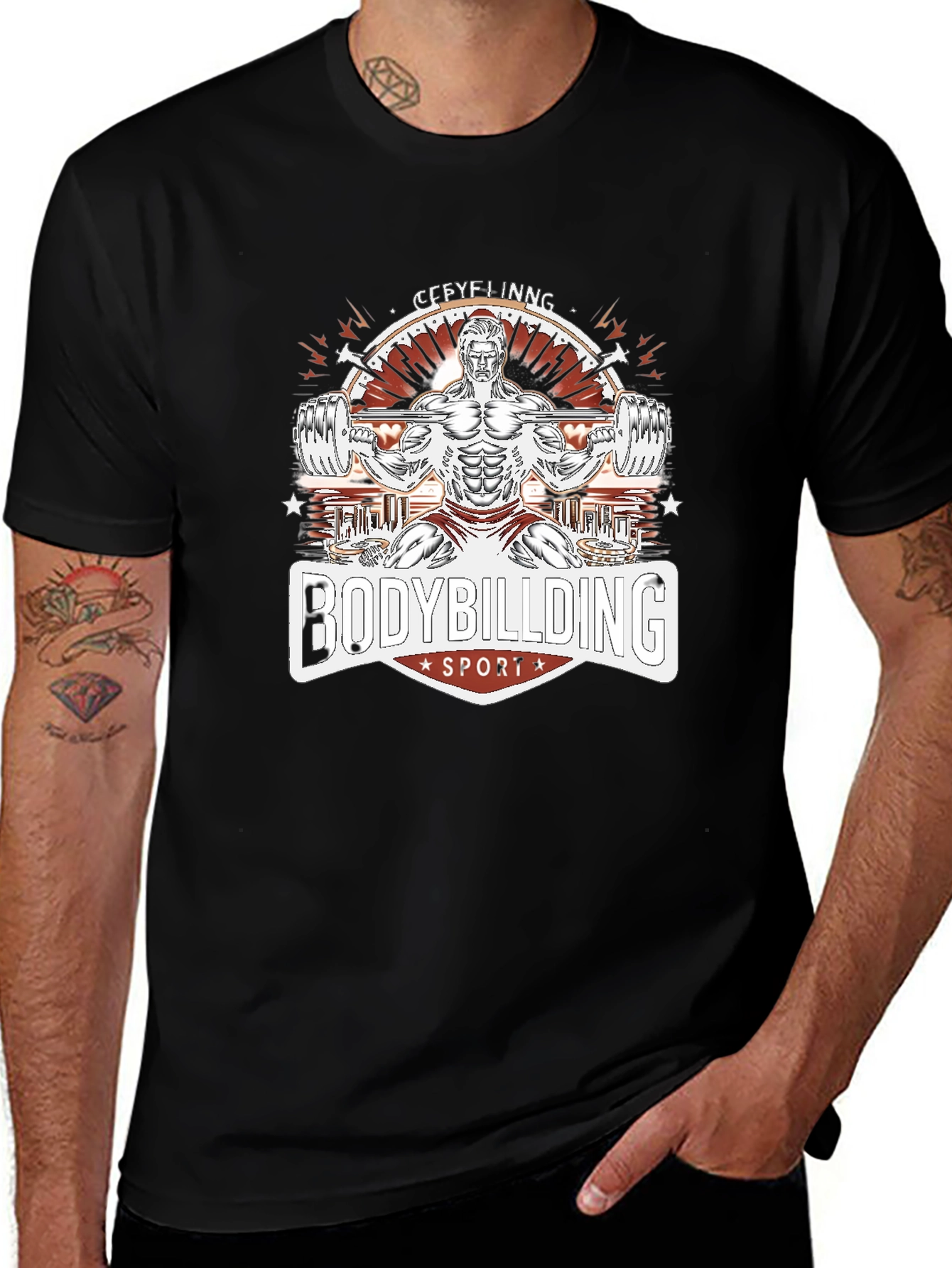 Bodybuilding Sport Graphic Tee - Black T-Shirt