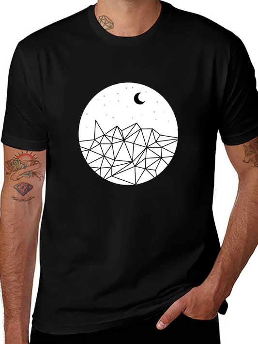 Geometric Mountain Moon Black T-Shirt