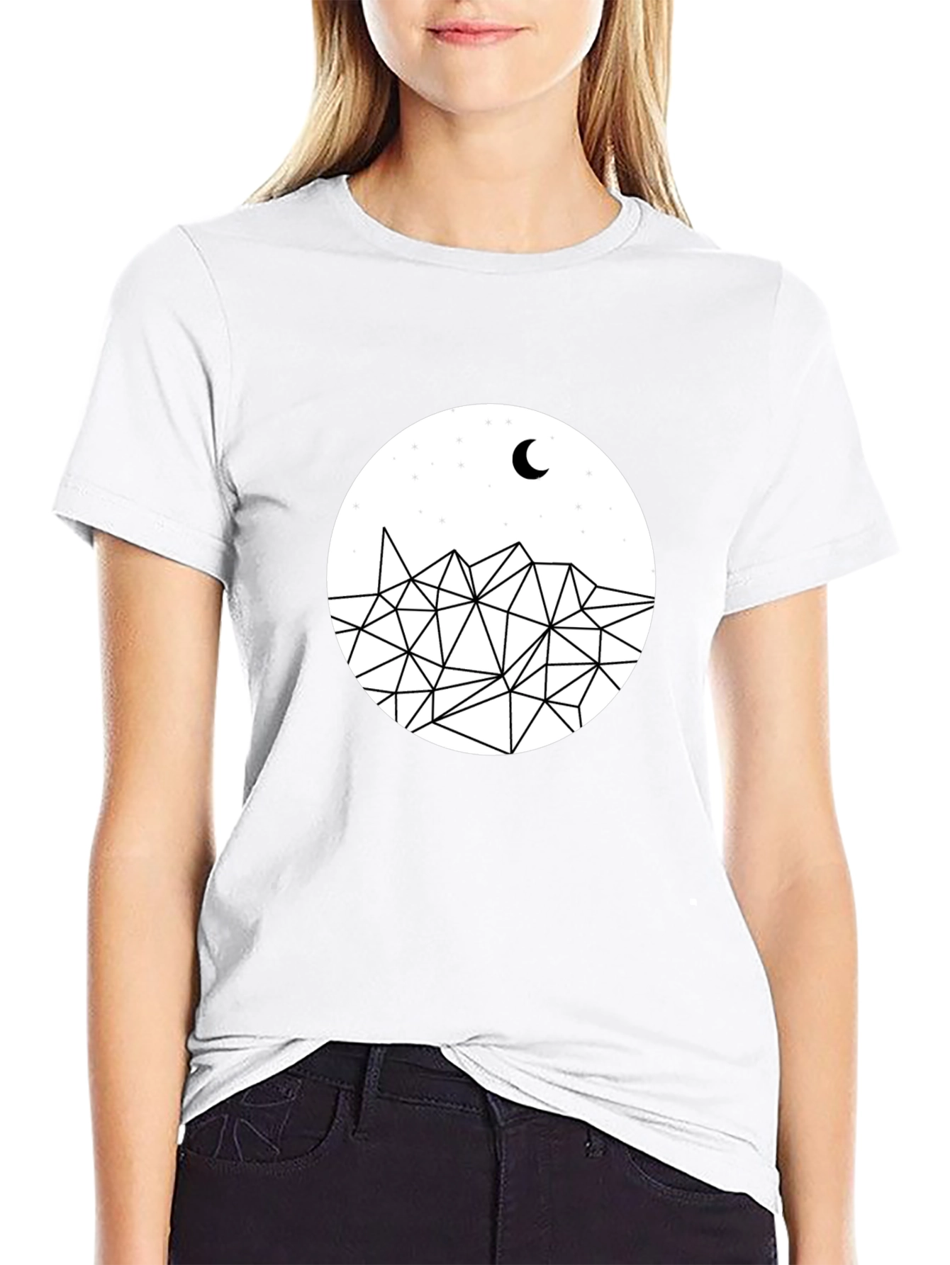Geometric Mountain Moon Black T-Shirt