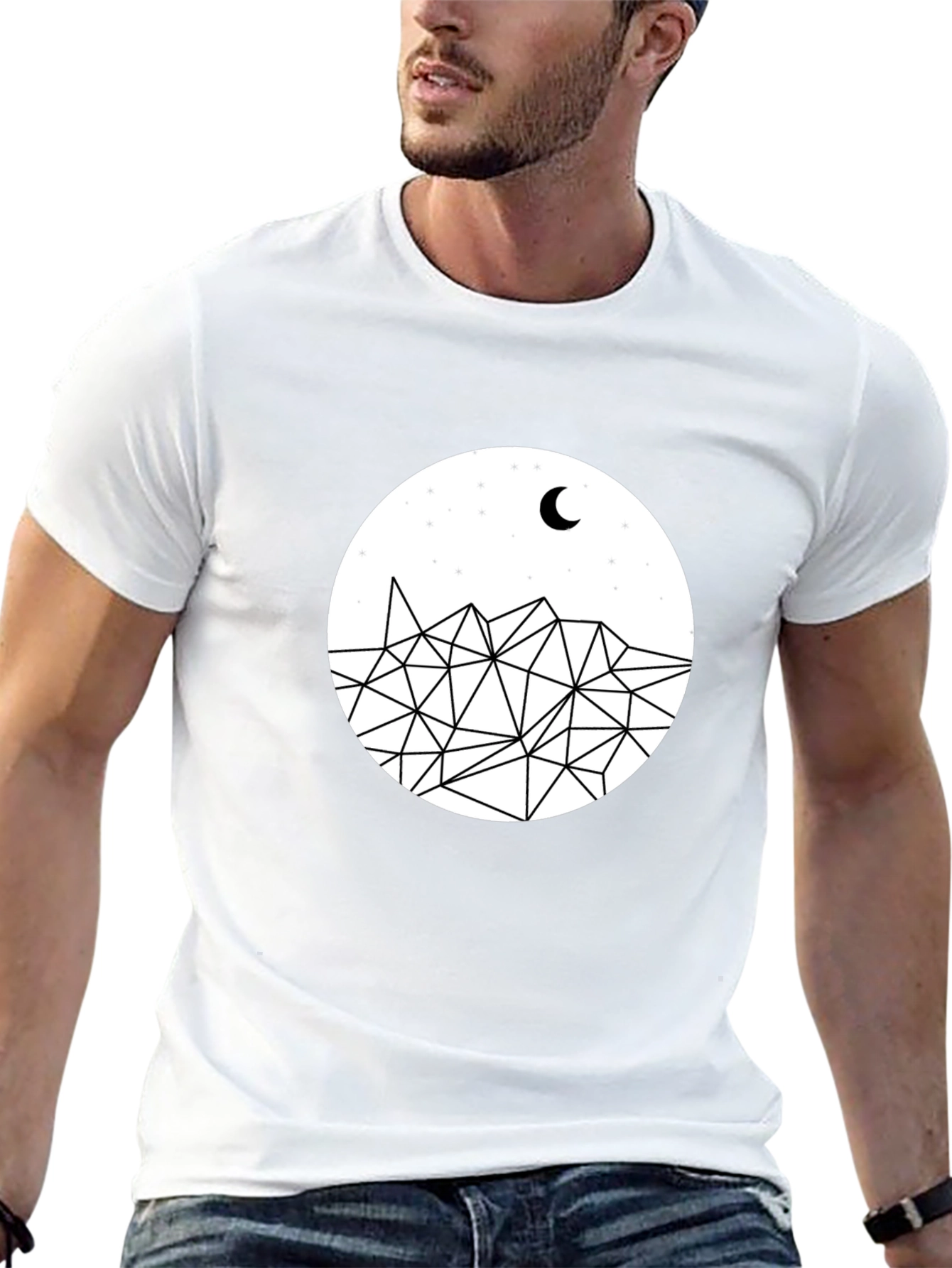Geometric Mountain Moon Black T-Shirt