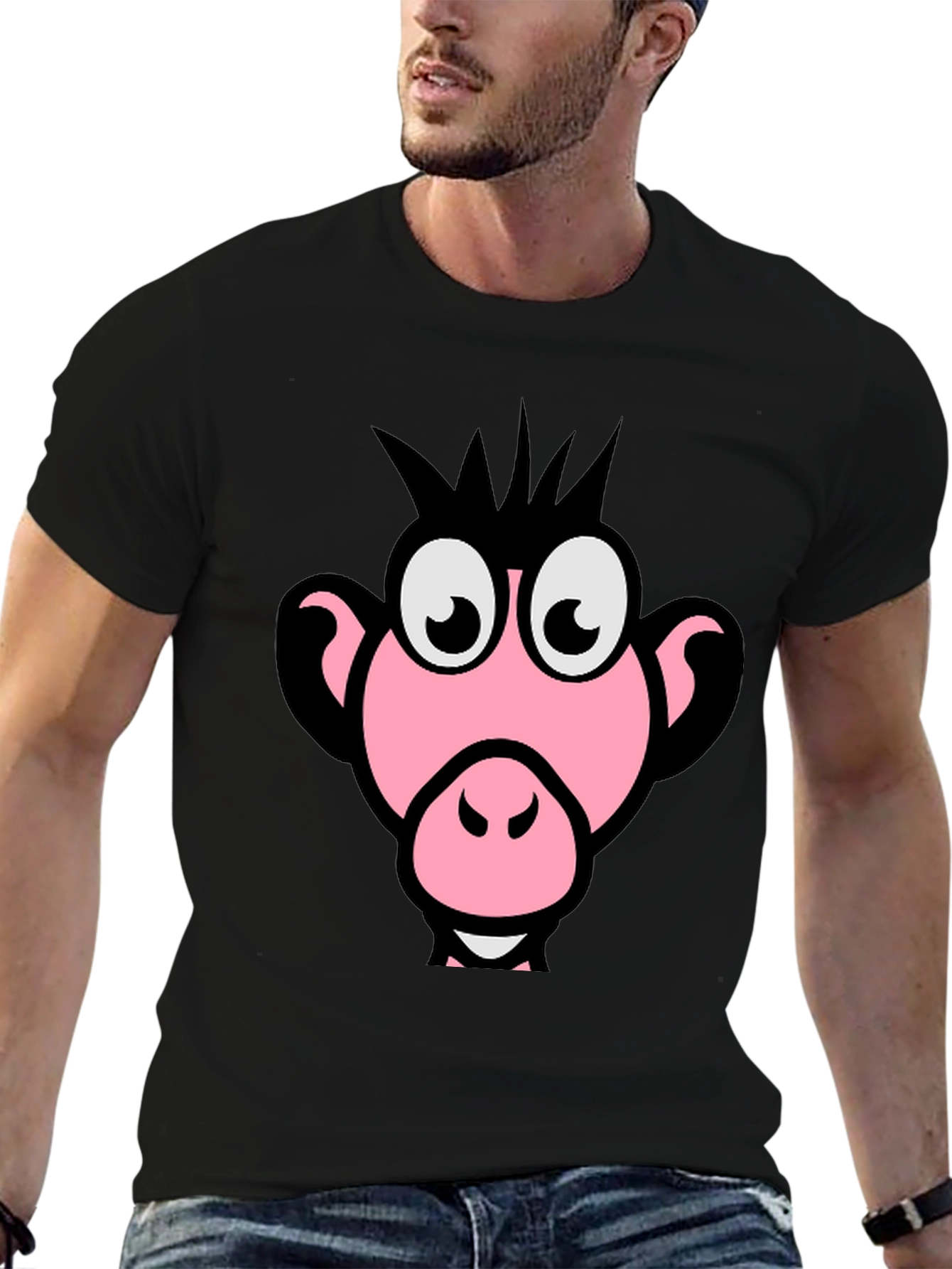 Funny Pink Monkey Face Graphic T-Shirt