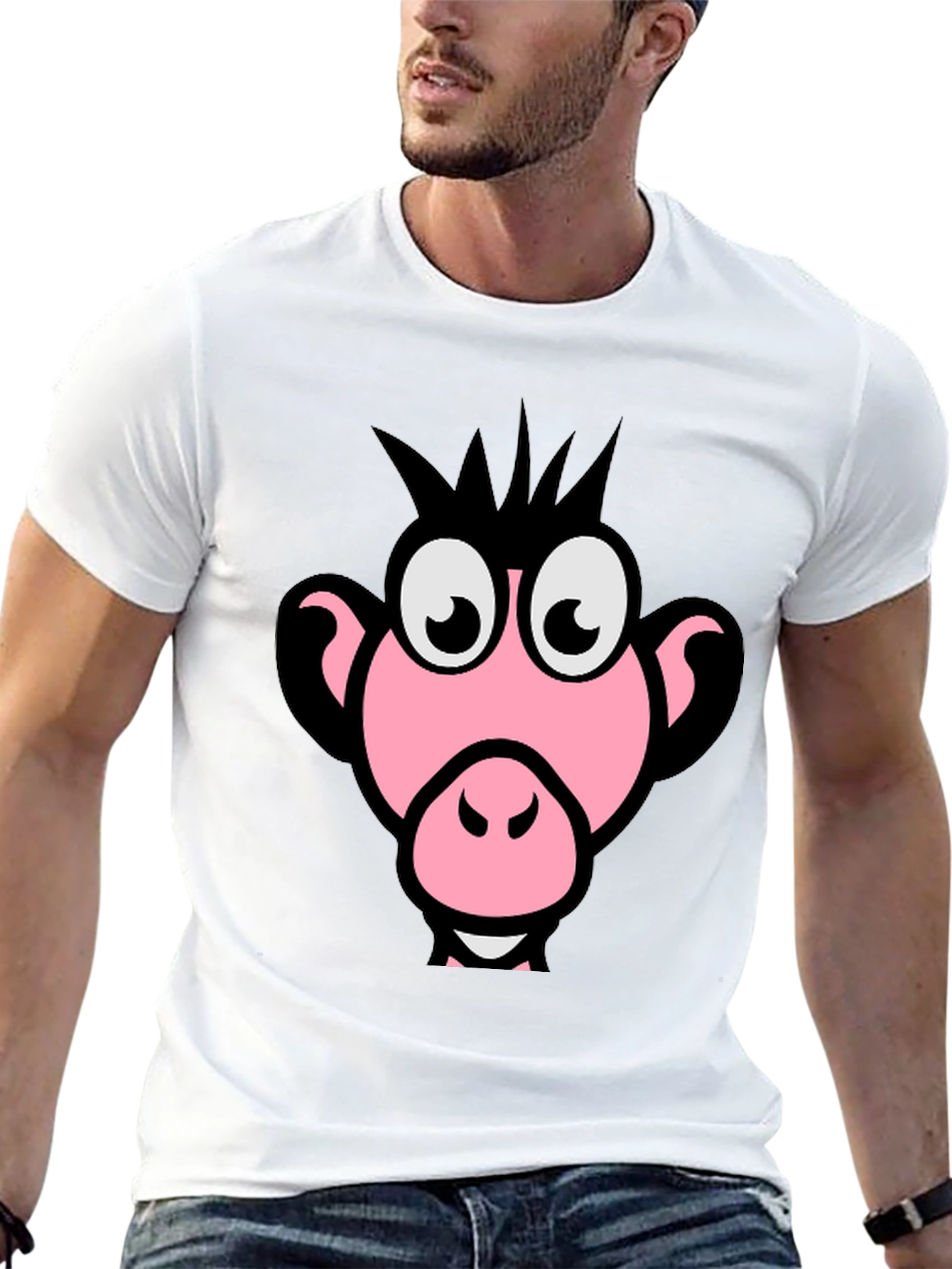 Funny Pink Monkey Face Graphic T-Shirt