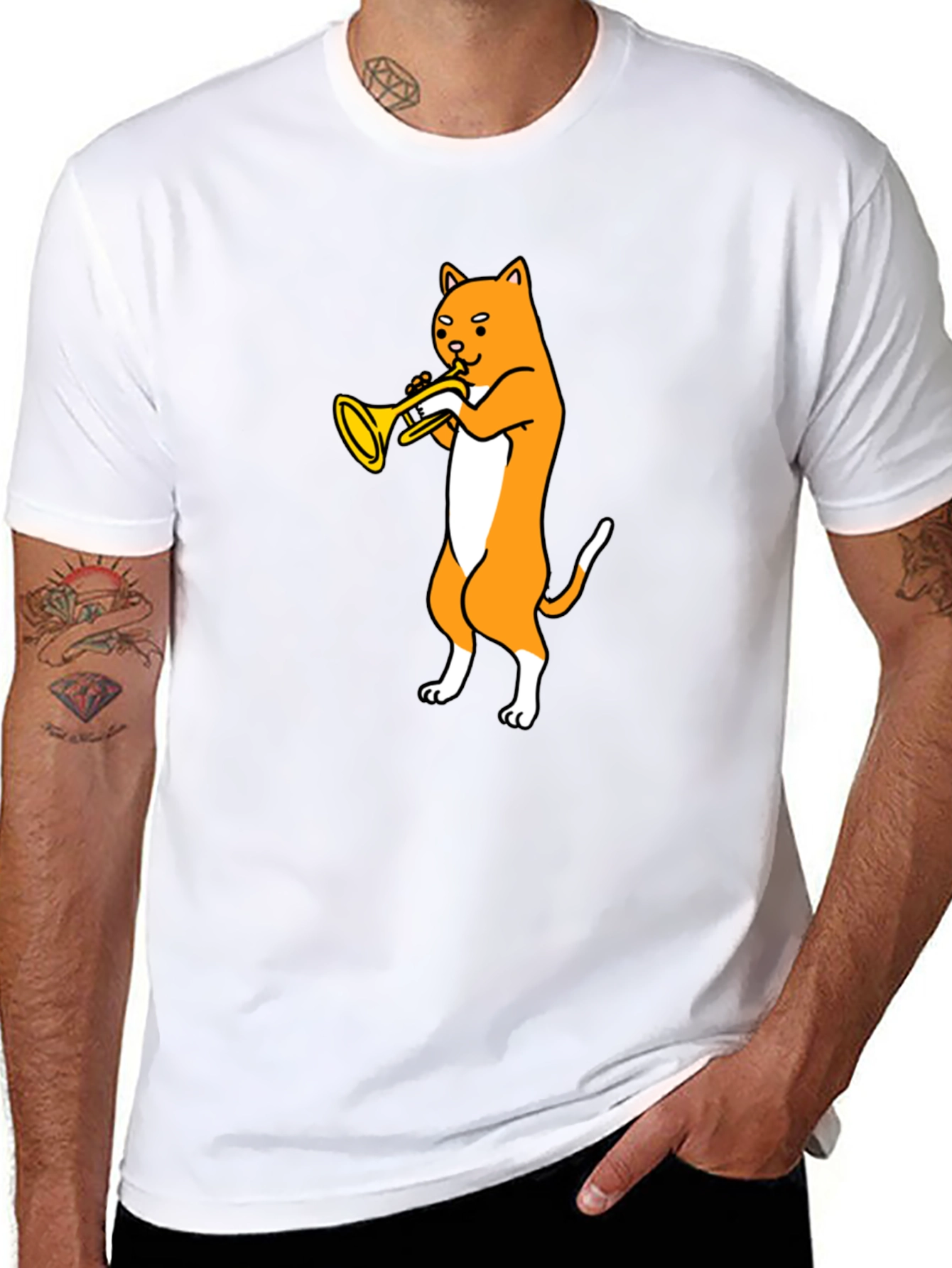 Cat Trumpet T-Shirt - Black Graphic Tee