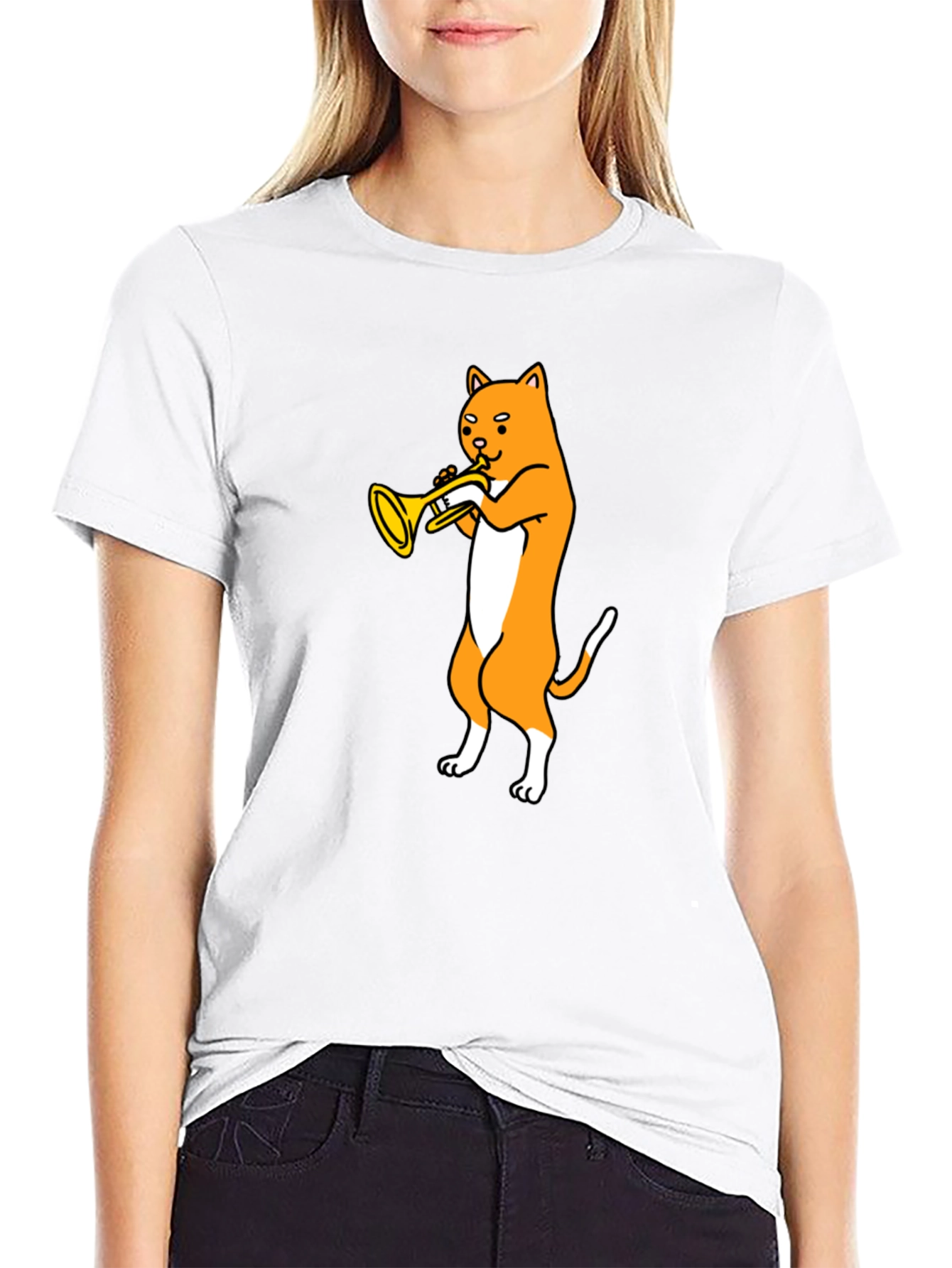 Cat Trumpet T-Shirt - Black Graphic Tee