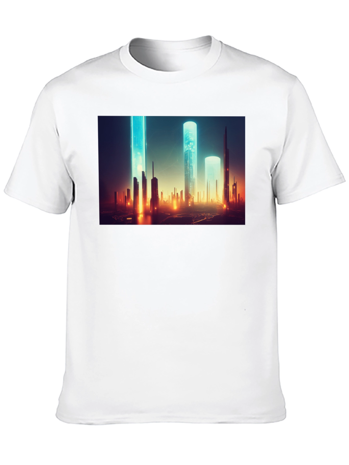 Futuristic Cityscape Graphic Tee - Sleek Black