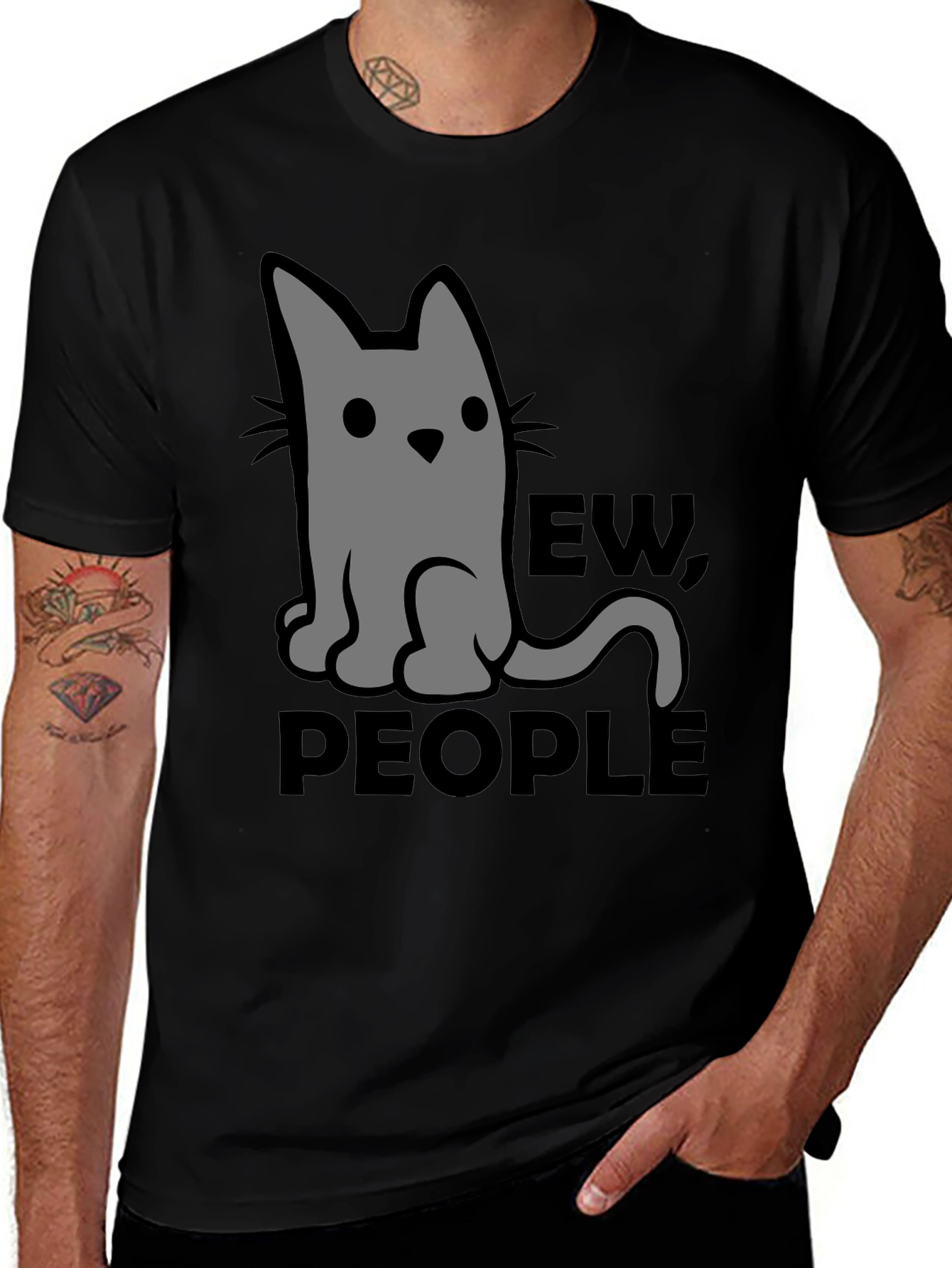 Ew People Cat Graphic T-Shirt - Black