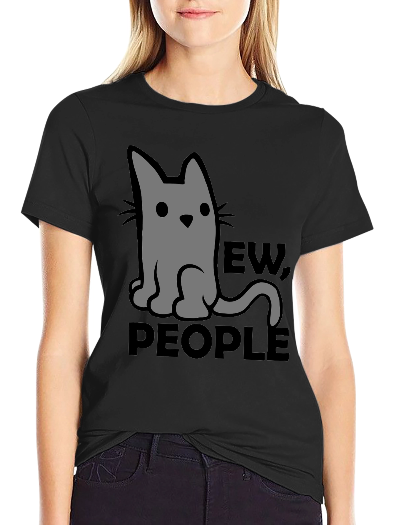 Ew People Cat Graphic T-Shirt - Black