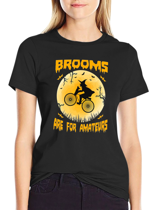 Halloween Witch Bicycle T-Shirt - Brooms Are For Amateurs Tee