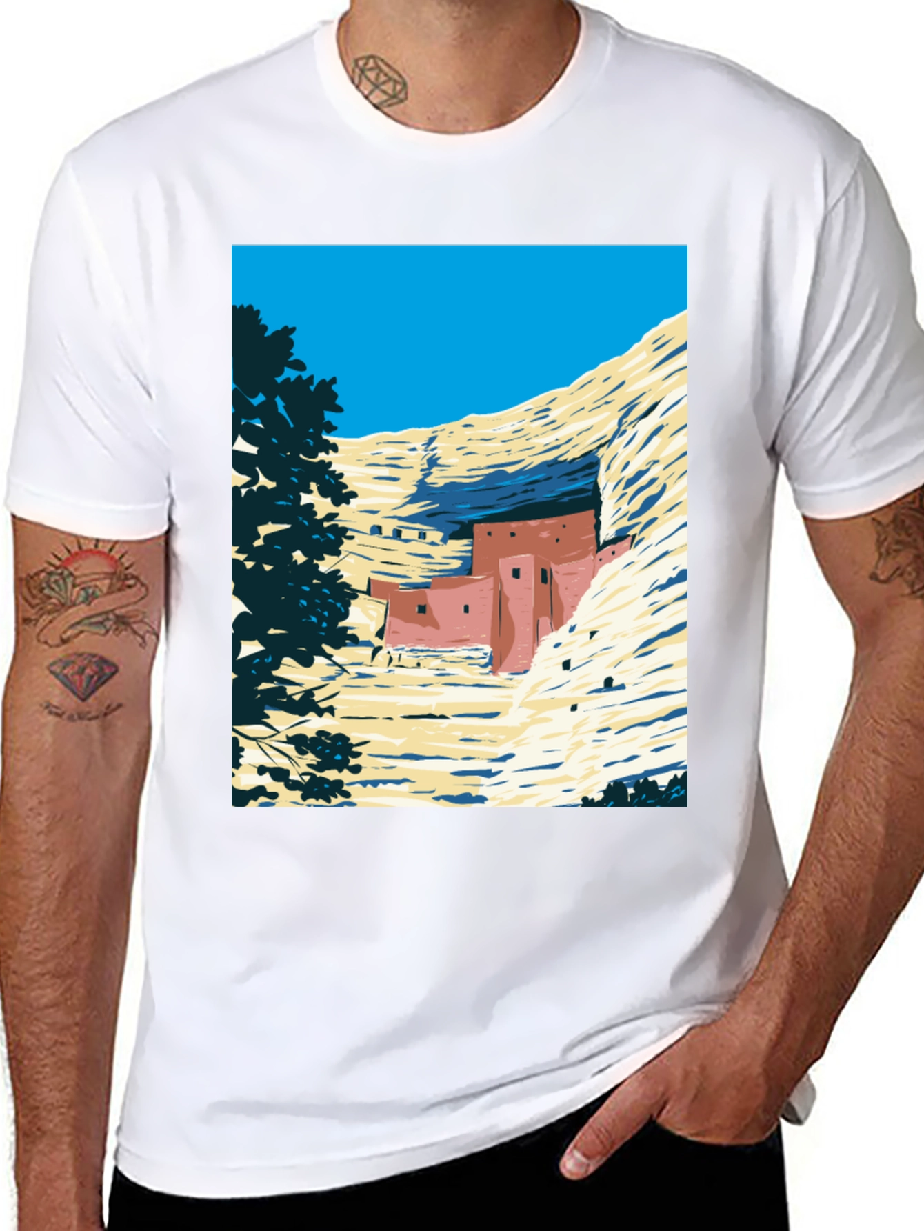 Cliff Dwellings Graphic Tee - Retro Desert Scene