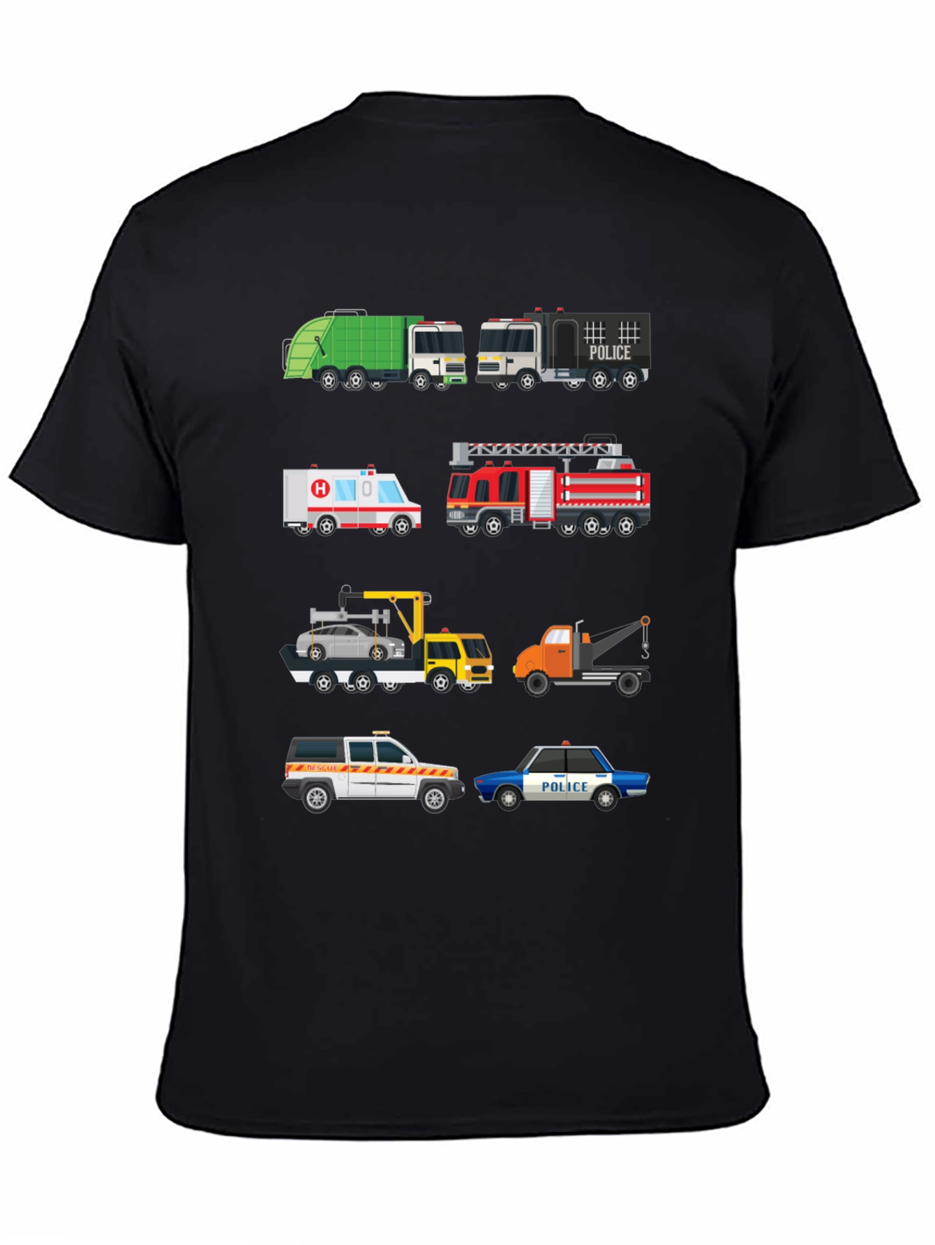 Cartoon Trucks Graphic Print Black T-Shirt